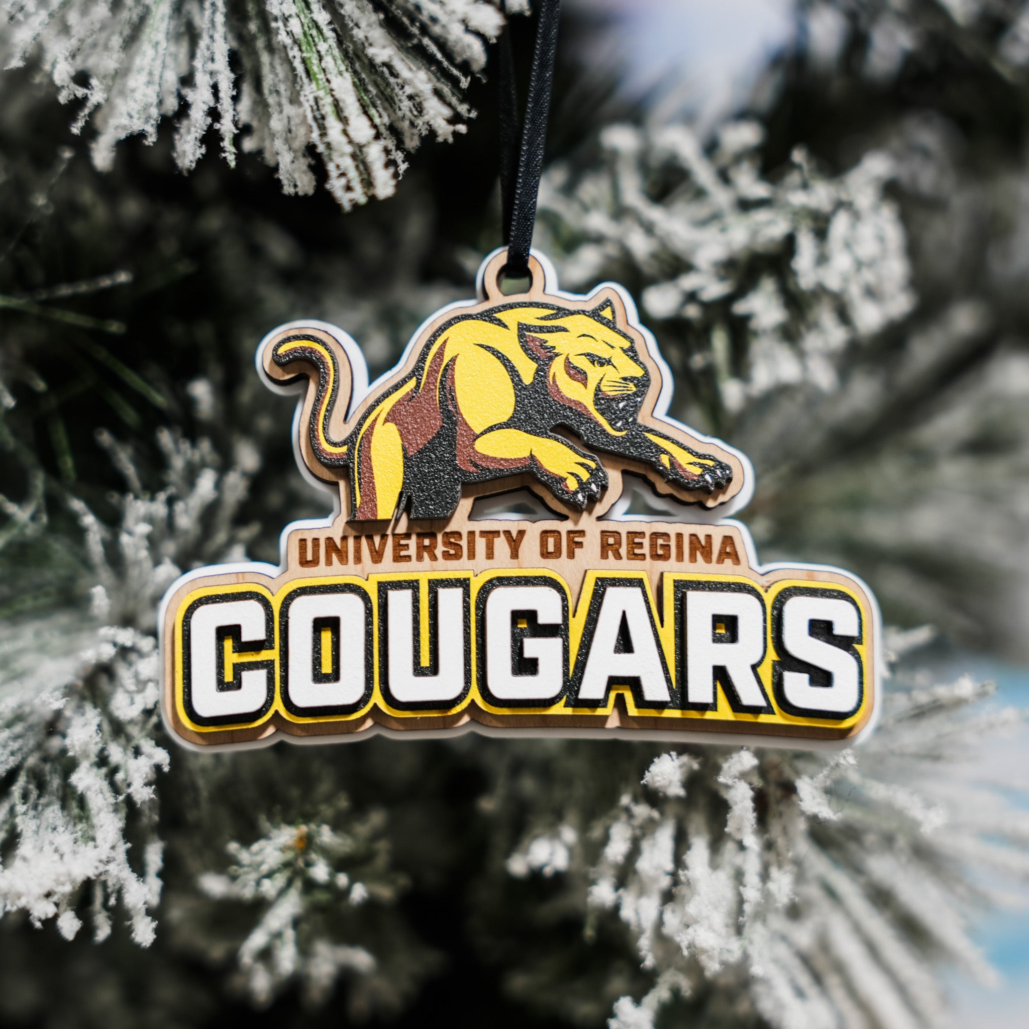 University of Regina Cougars • 3D Wood & Acrylic Ornaments • For Students & Proud Parents