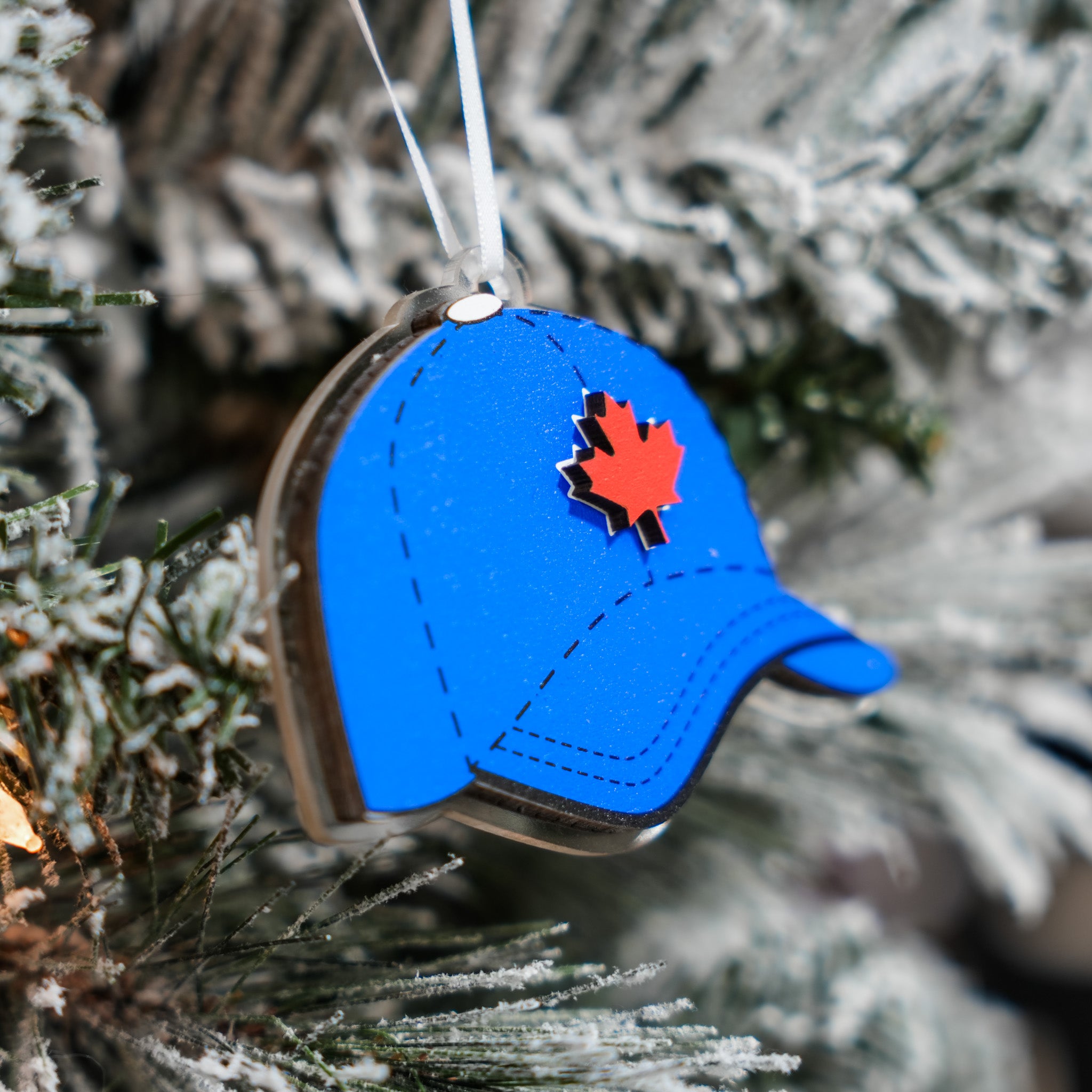 Blue Maple Leaf Hat • 3D Wood Ornament • For the Country that Cheers Together