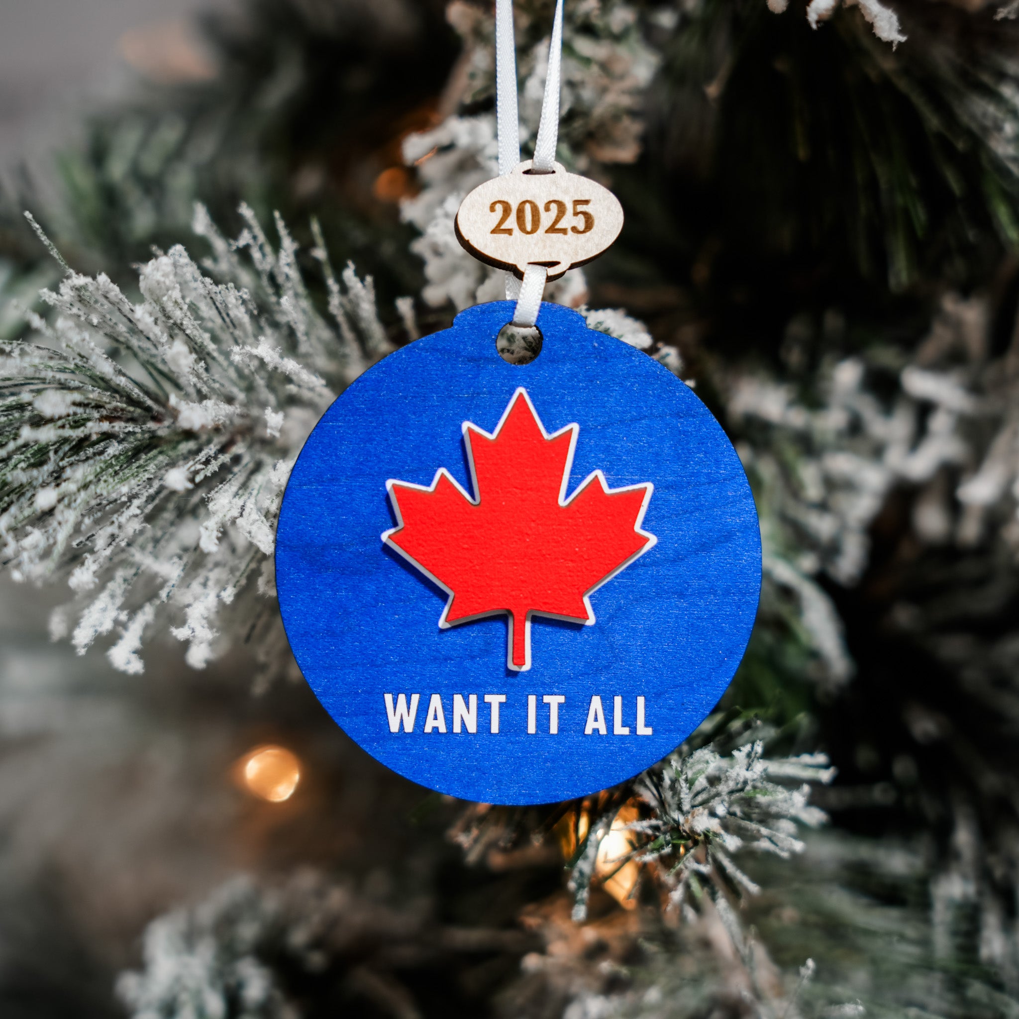 The Blue Maple Leaf • 3D Wood Ornament • For the Country that Cheers Together