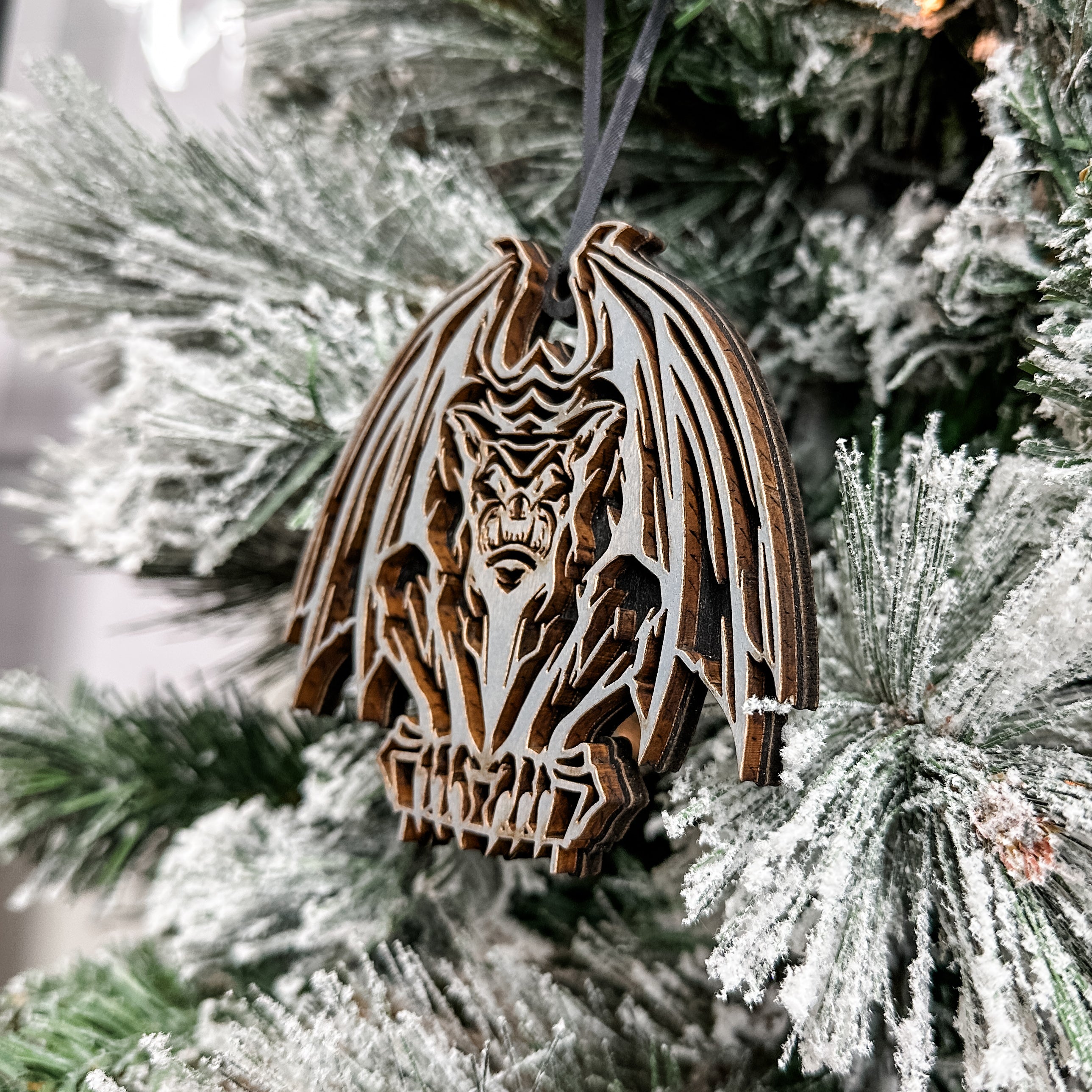 Guardian Gargoyle • Layered Wooden Ornament • For Gothic Decor & Halloween