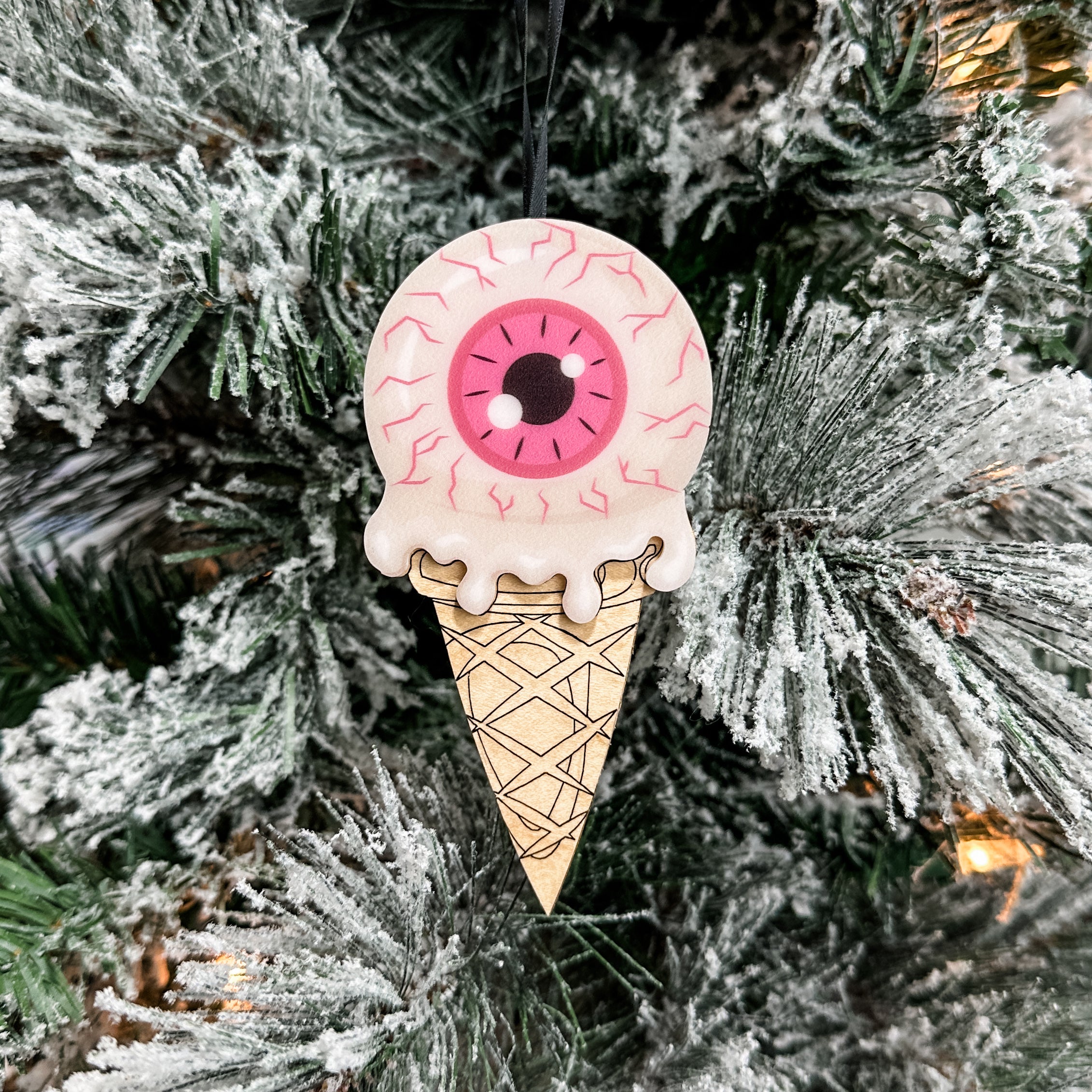 Eye-Scream • Layered Wood & Acrylic Ornament • For Halloween Decor & Gifts