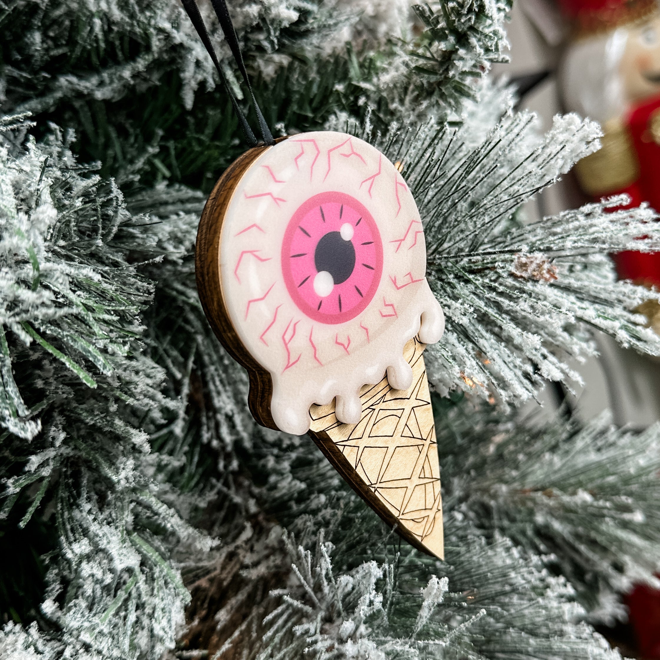 Eye-Scream • Layered Wood & Acrylic Ornament • For Halloween Decor & Gifts