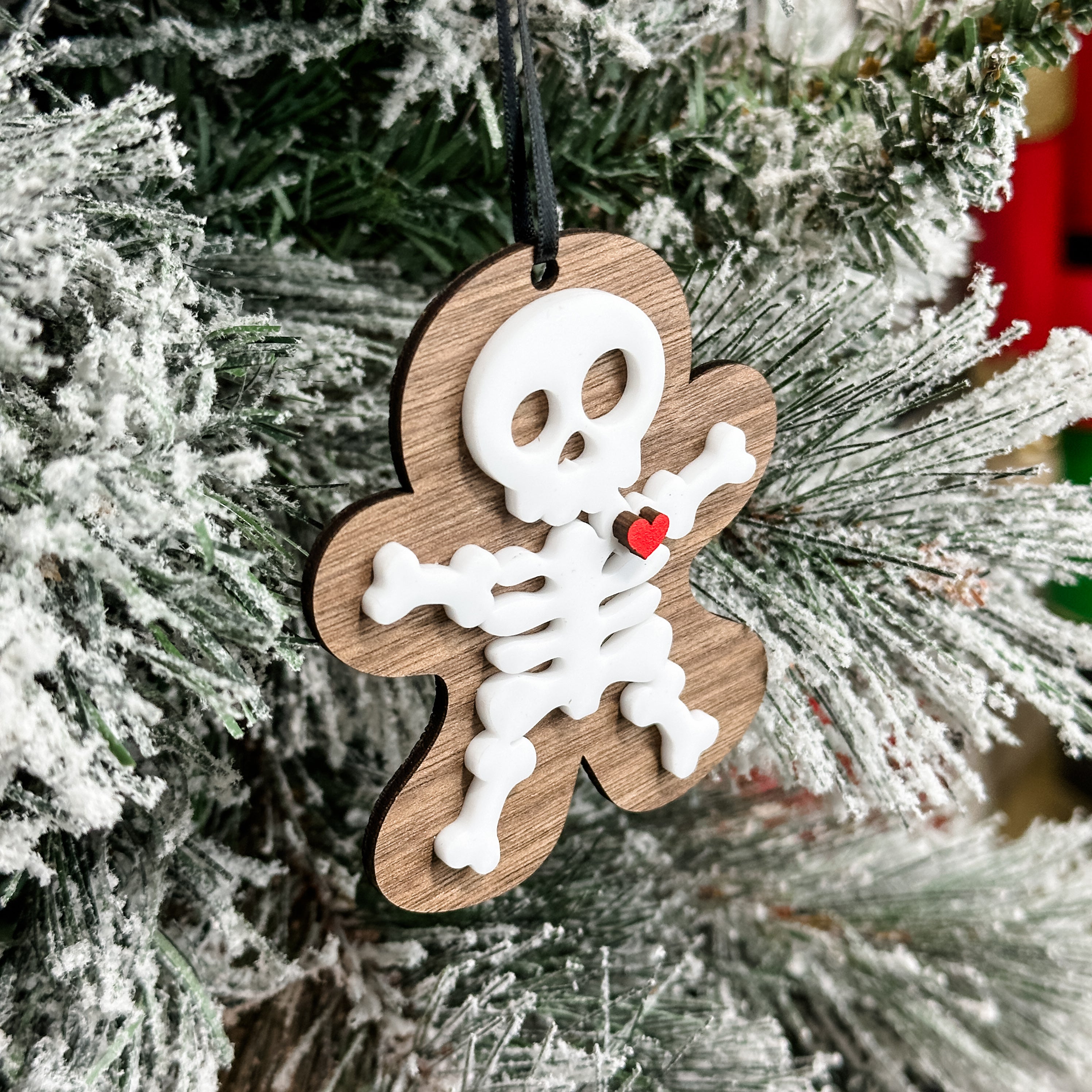 Gingerbread Skeleton • Layered Wood & Acrylic Ornament • For Halloween & Christmas