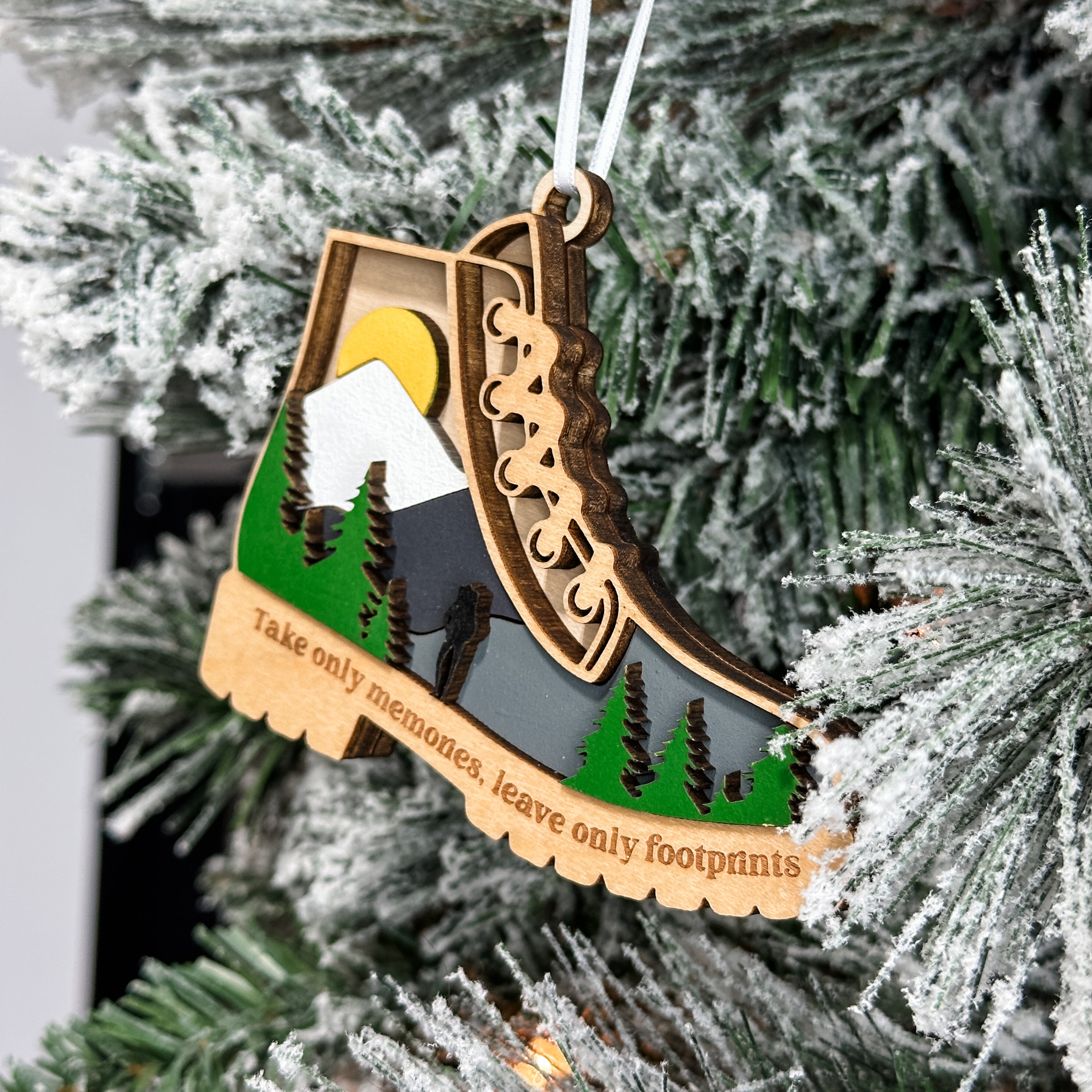 Take Only Memories, Leave Only Footprints • 3D Wood Ornament • For Hikers & Nature Lovers