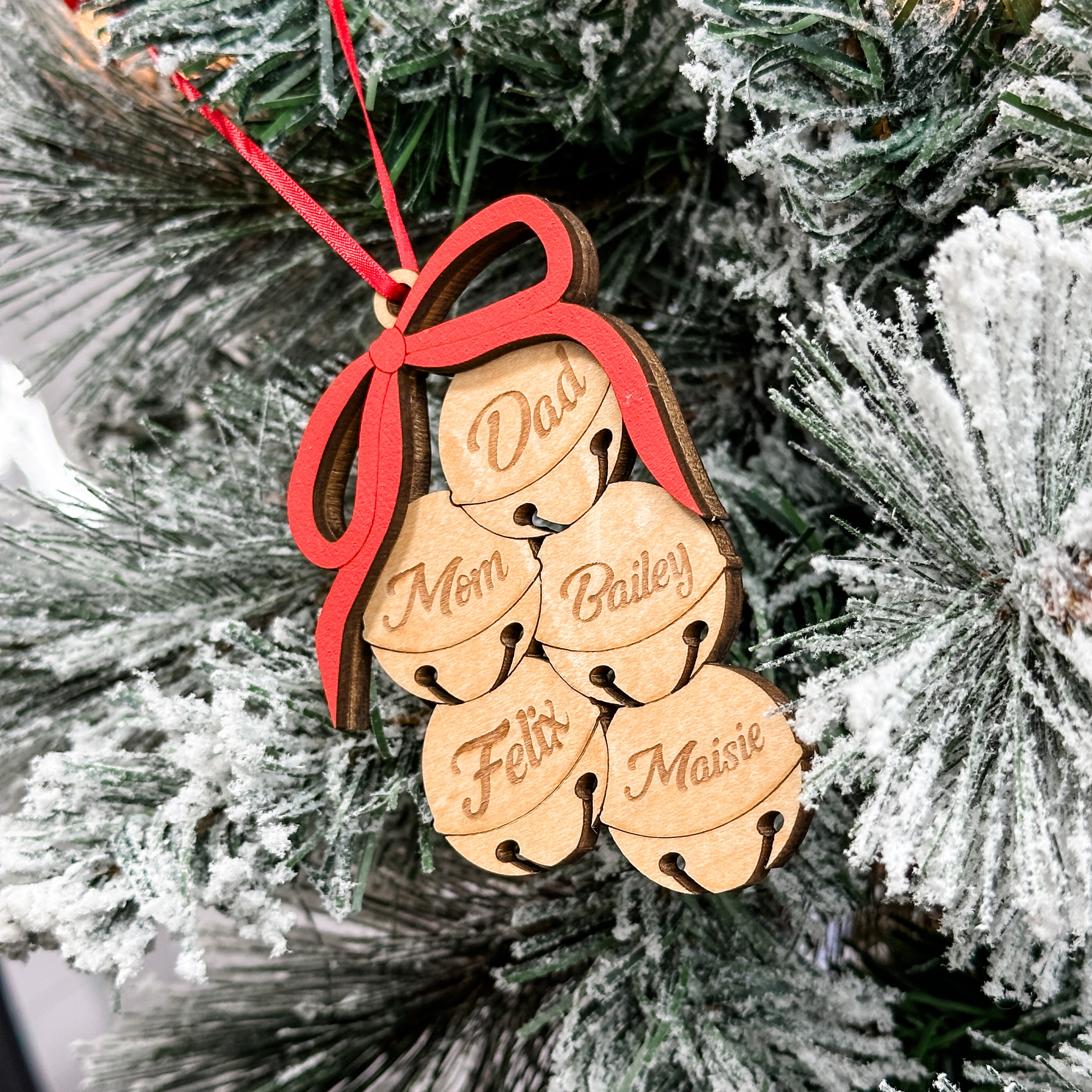 Family Name Bells • Personalized Wood Ornament • For Festive Families