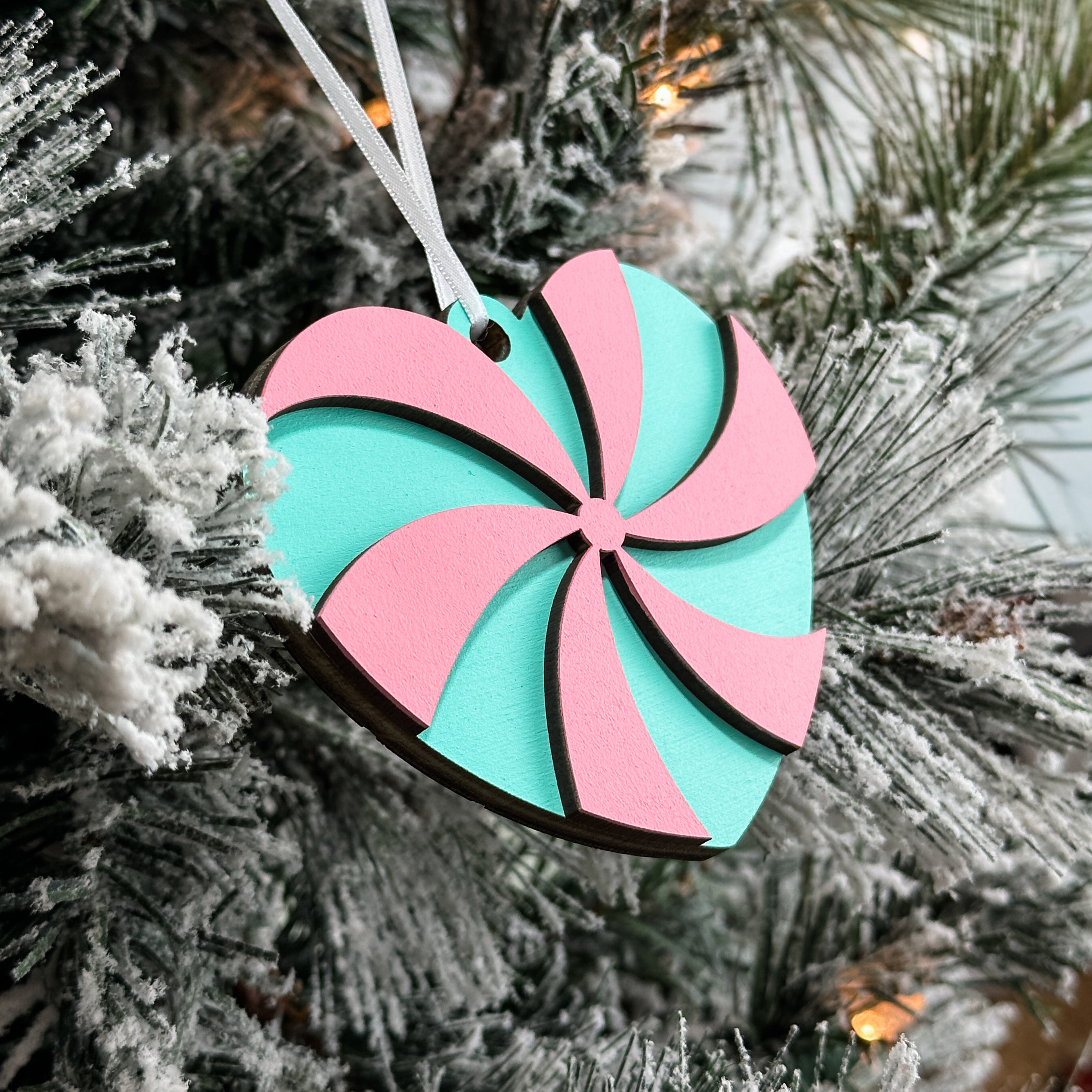 Heart Pinwheel Candy • 3D Wood Ornament • For Christmas & Candy Lovers