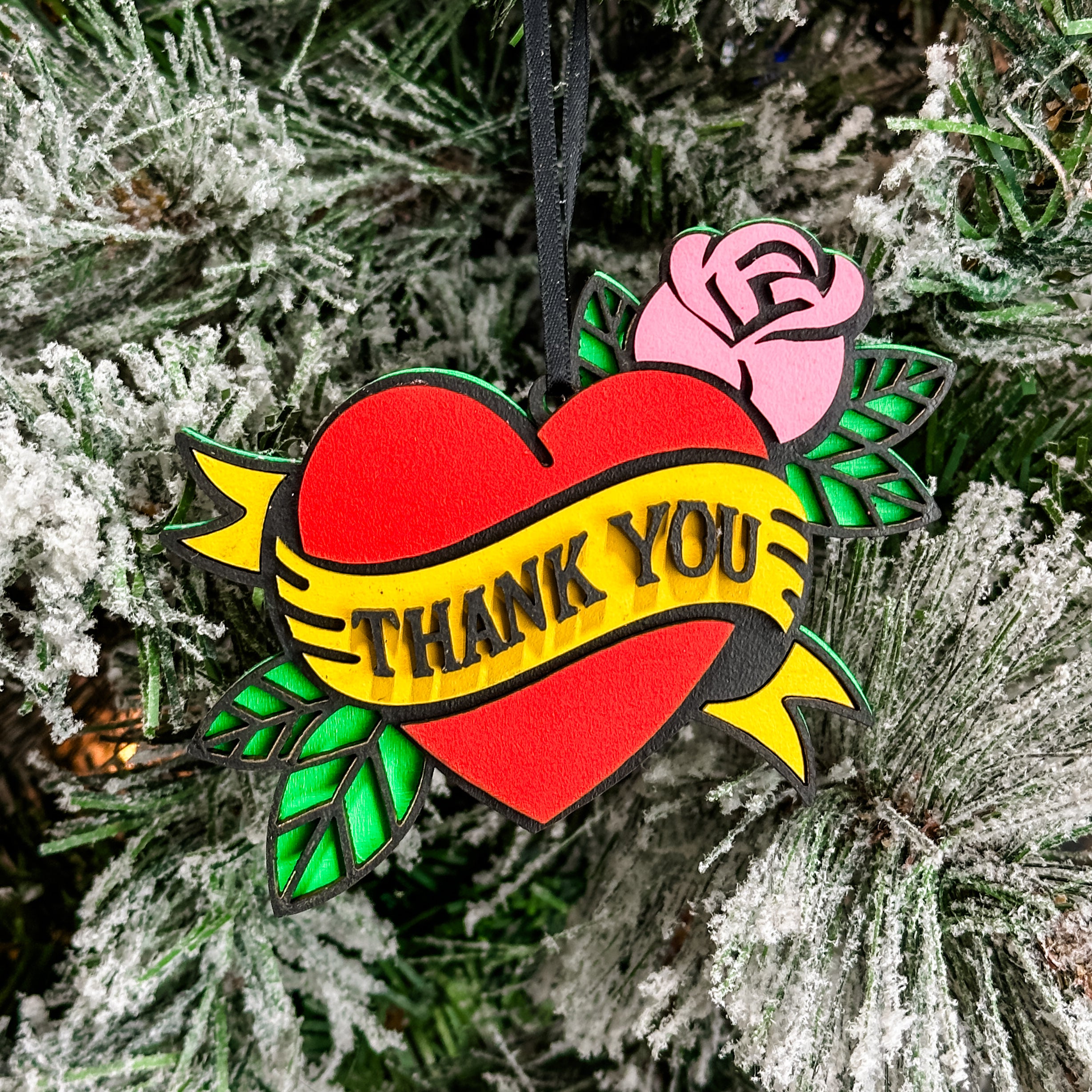 Tattoo Heart • Personalized 3D Wood Ornament • For Ink Lovers & Tattoo Artists