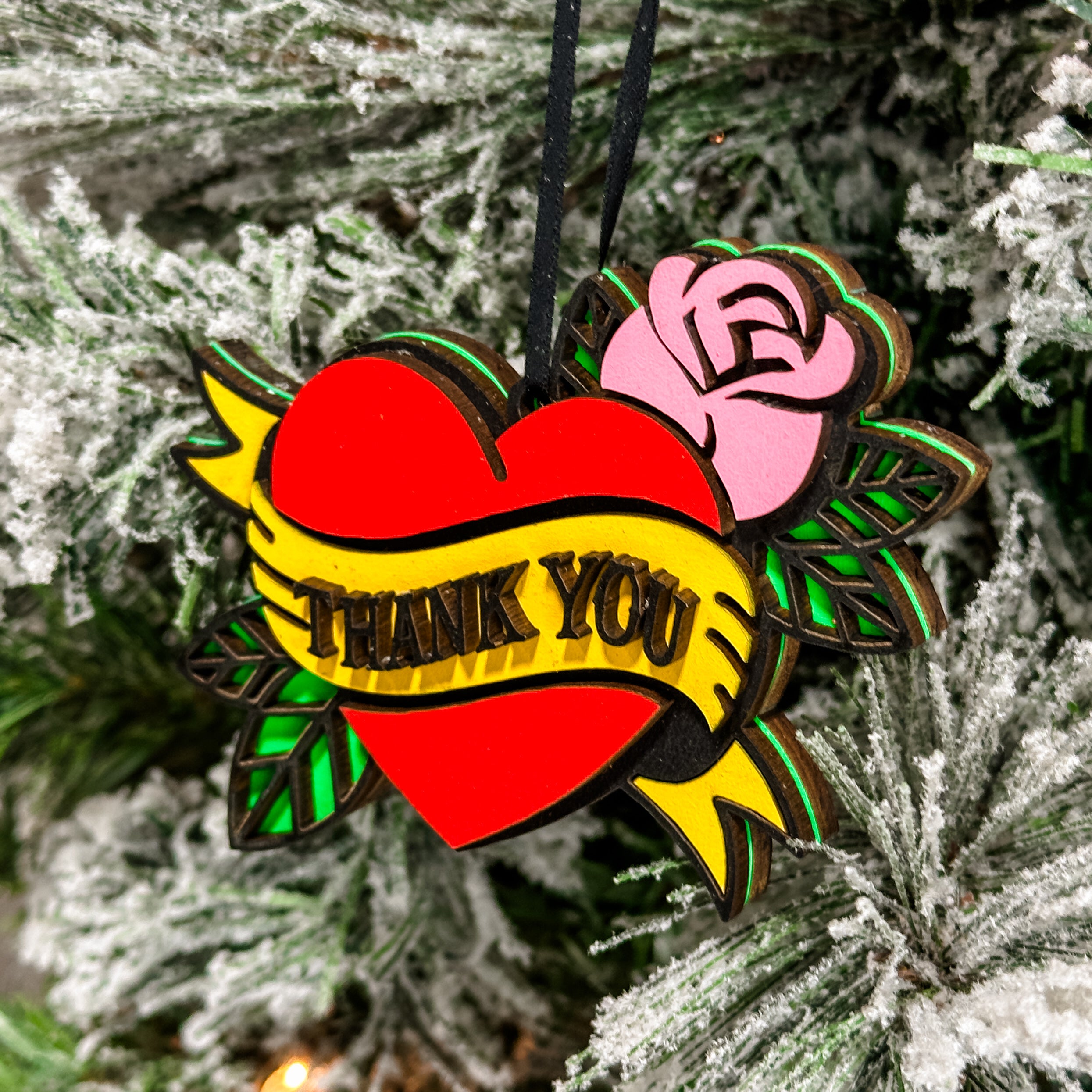 Tattoo Heart • Personalized 3D Wood Ornament • For Ink Lovers & Tattoo Artists