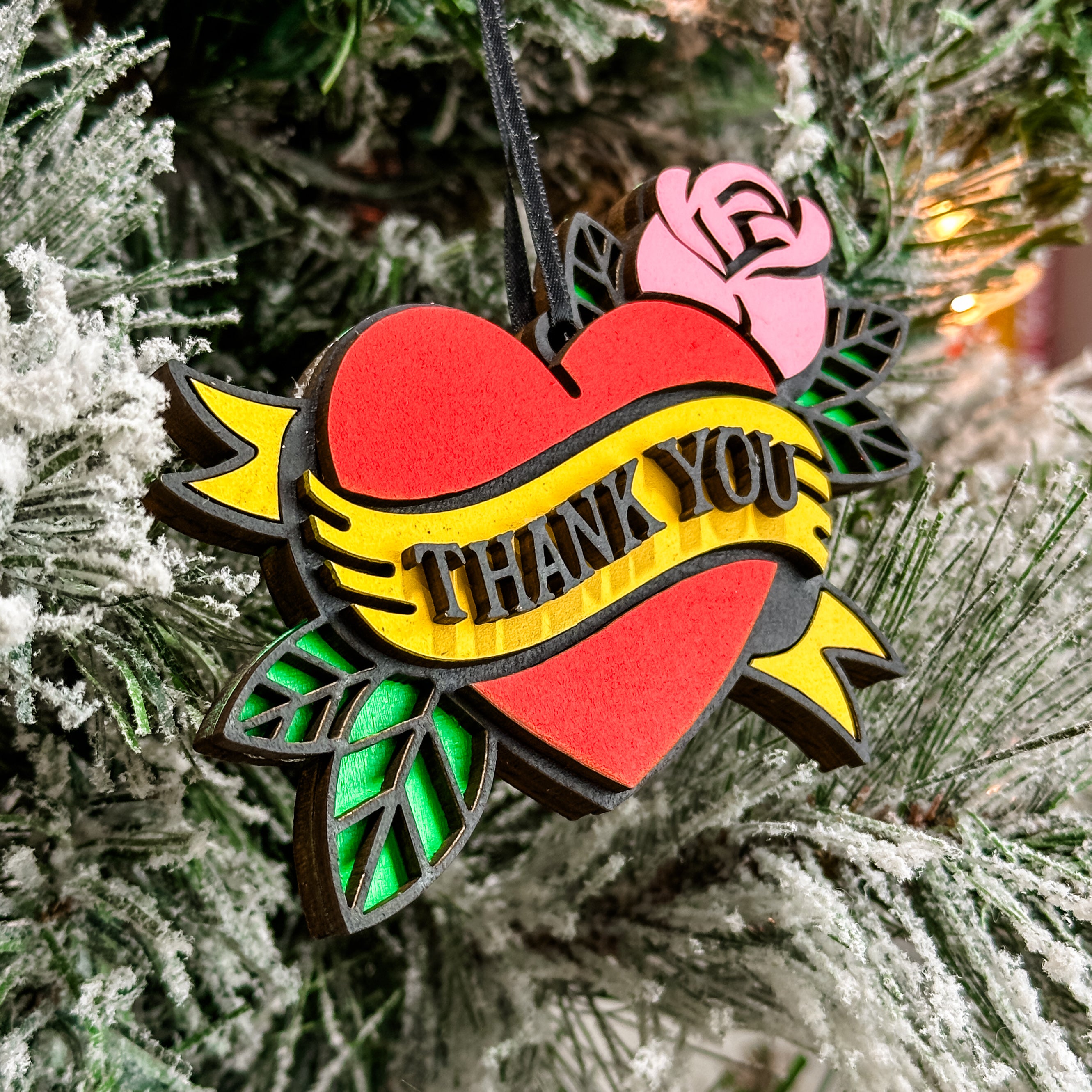 Tattoo Heart • Personalized 3D Wood Ornament • For Ink Lovers & Tattoo Artists