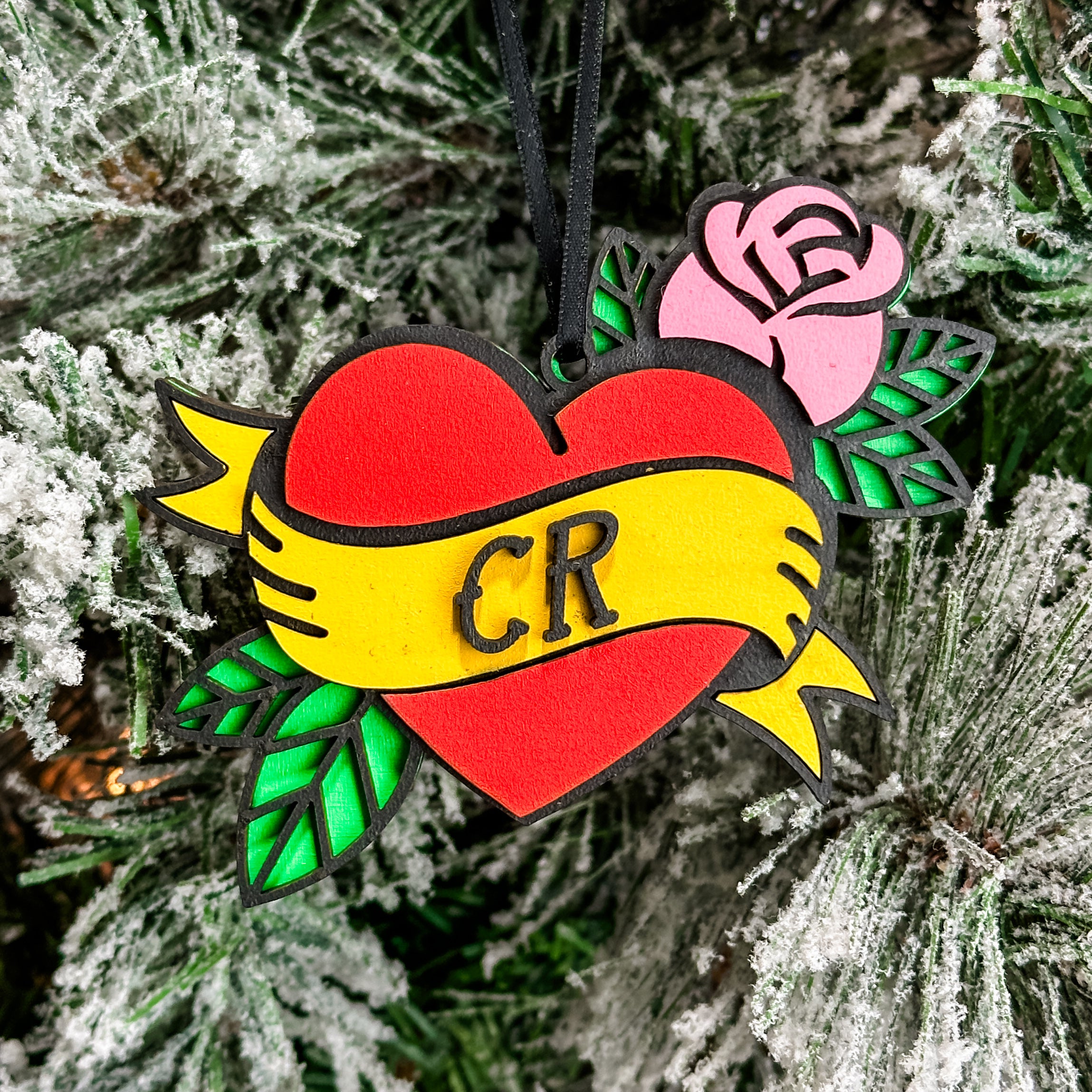 Tattoo Heart • Personalized 3D Wood Ornament • For Ink Lovers & Tattoo Artists