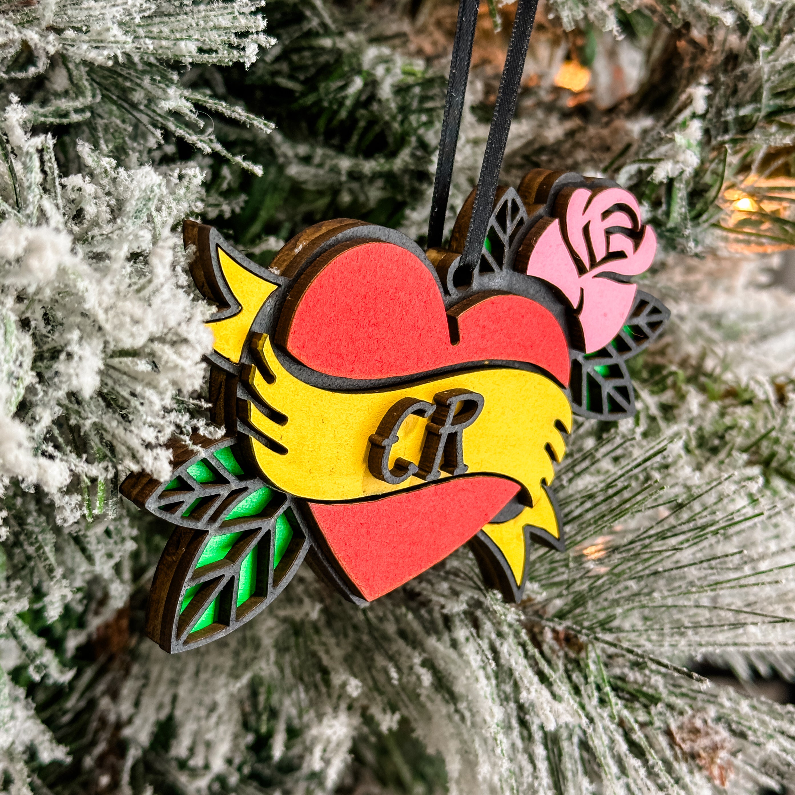 Tattoo Heart • Personalized 3D Wood Ornament • For Ink Lovers & Tattoo Artists