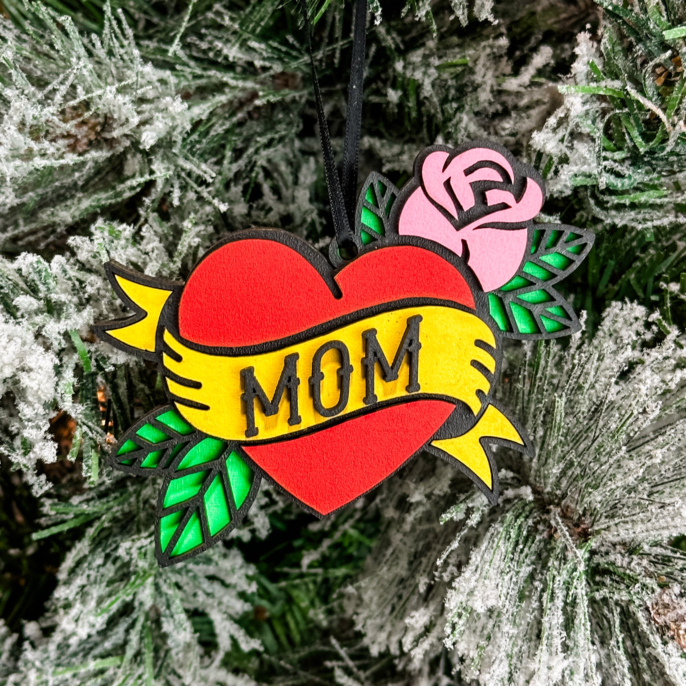 (Personalization Sold Out for Christmas) Tattoo Heart • Personalized 3D Wood Ornament • For Ink Lovers & Tattoo Artists