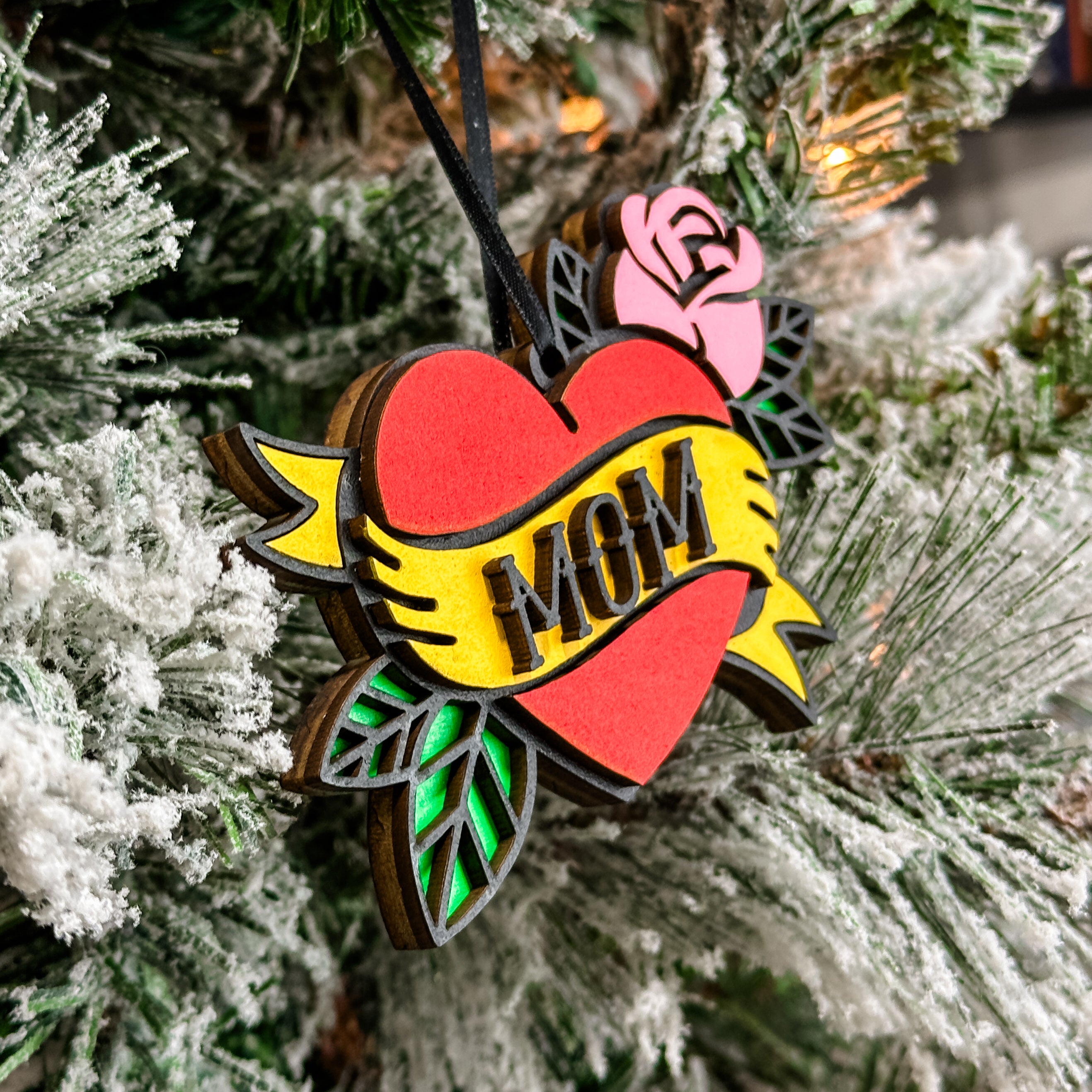 (Personalization Sold Out for Christmas) Tattoo Heart • Personalized 3D Wood Ornament • For Ink Lovers & Tattoo Artists