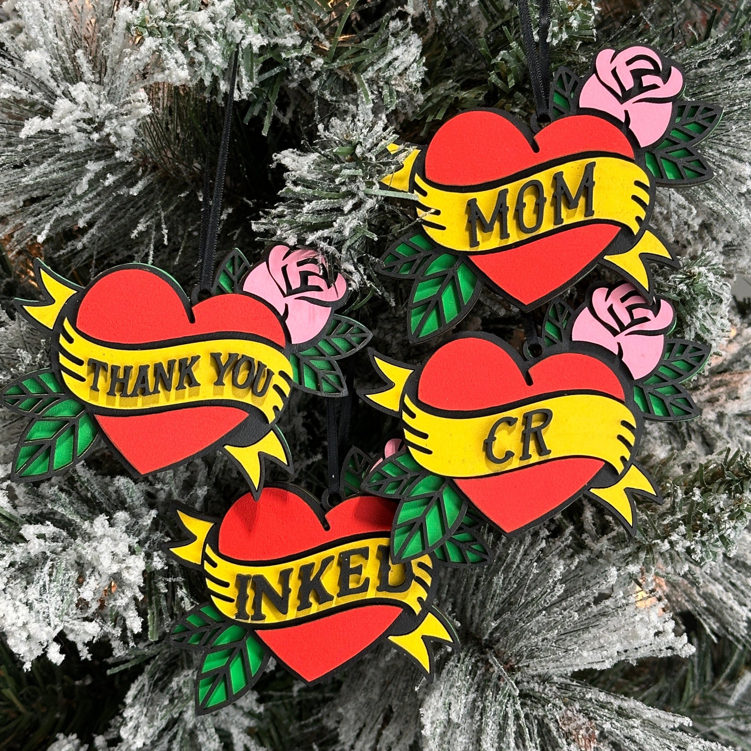 Tattoo Heart • Personalized 3D Wood Ornament • For Ink Lovers & Tattoo Artists