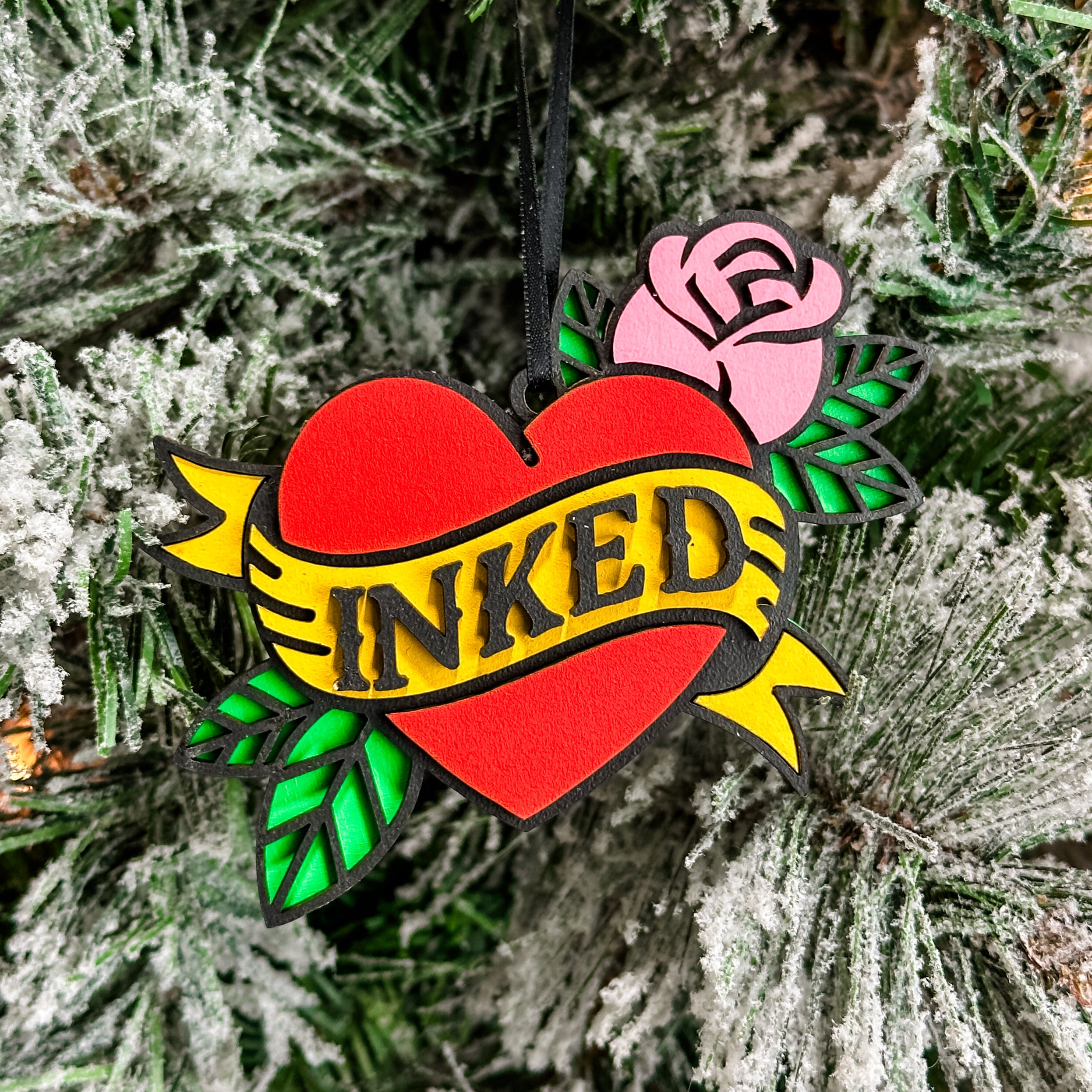 Tattoo Heart • Personalized 3D Wood Ornament • For Ink Lovers & Tattoo Artists