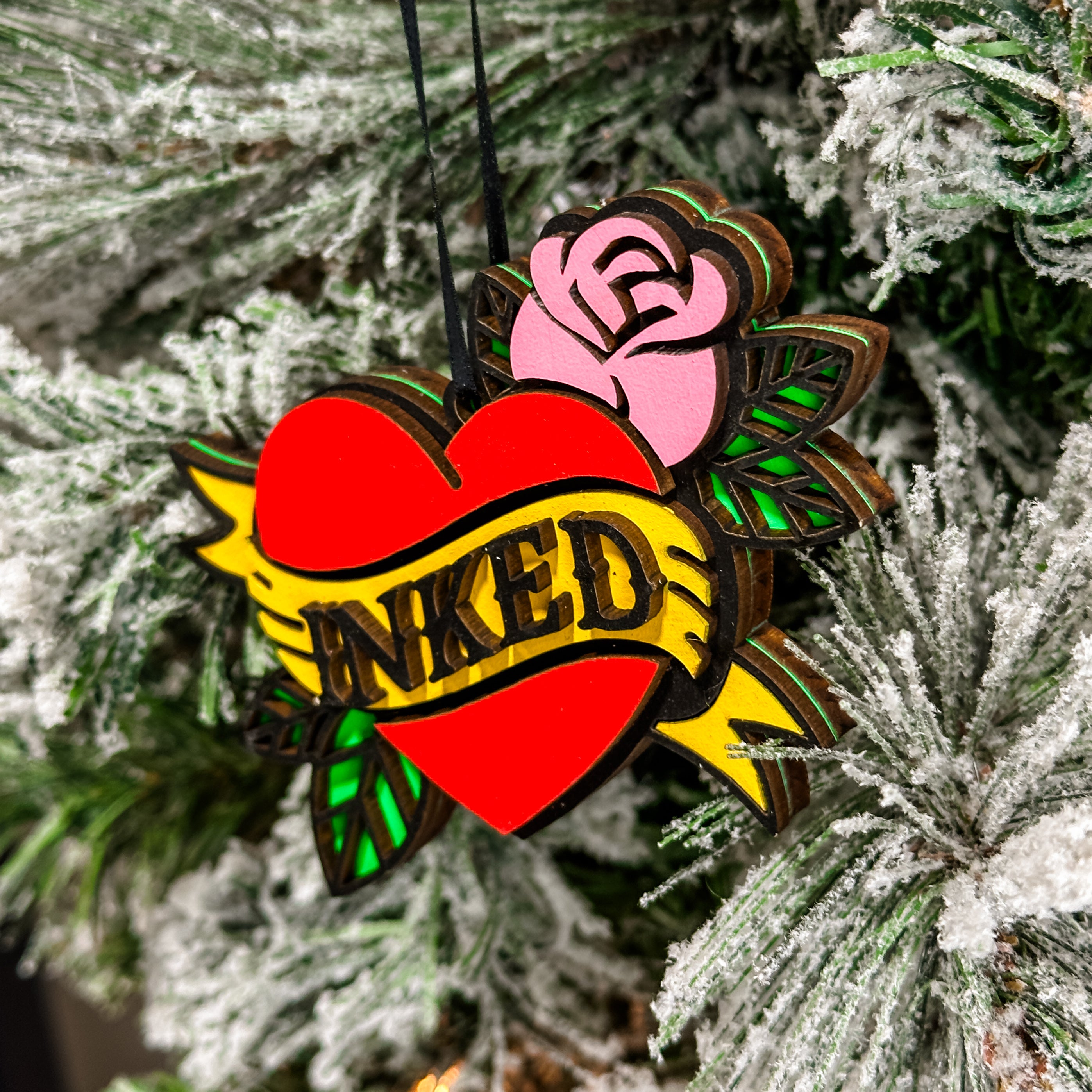 Tattoo Heart • Personalized 3D Wood Ornament • For Ink Lovers & Tattoo Artists