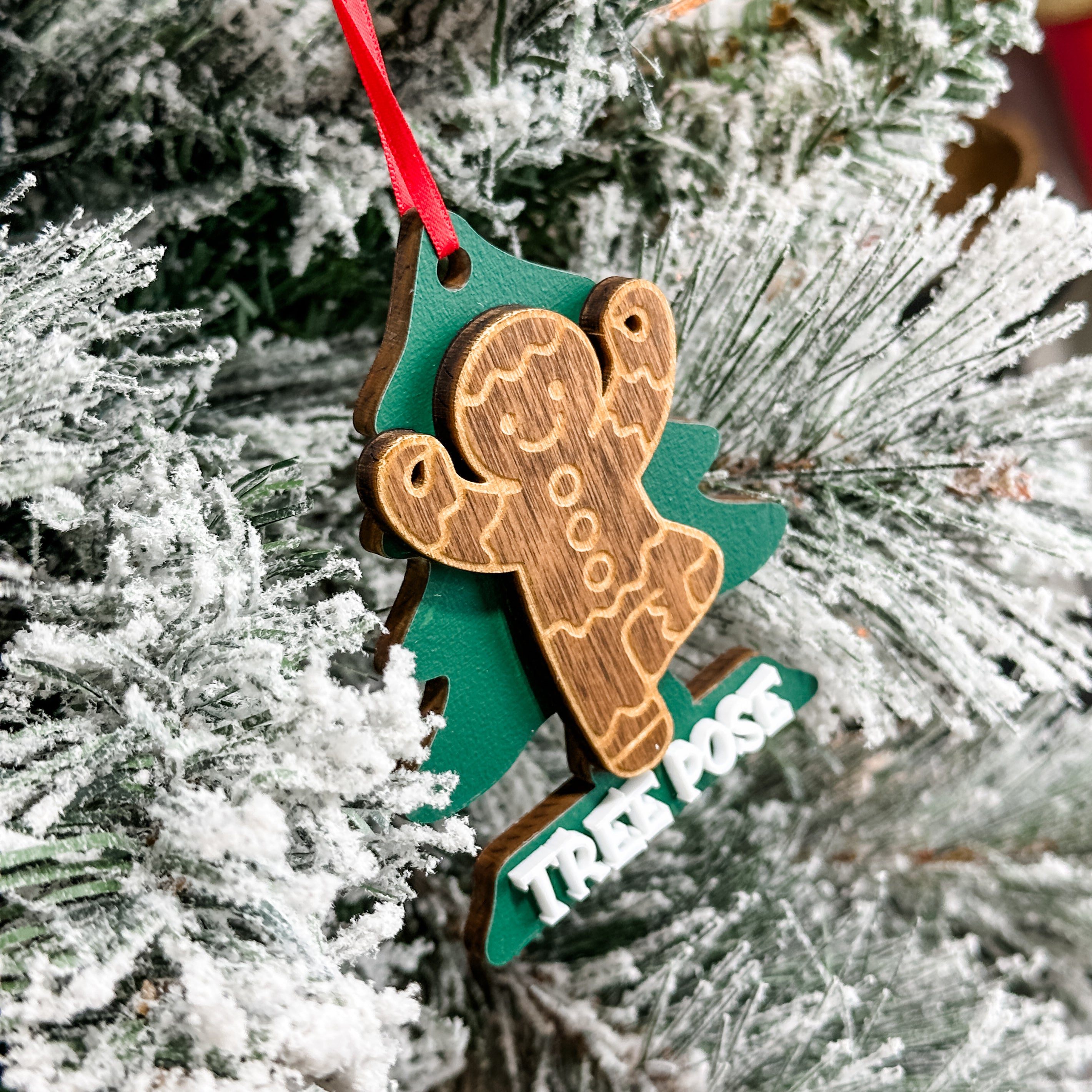 Gingerbread Yoga Tree Pose • 3D Wood Ornament • For Yogies