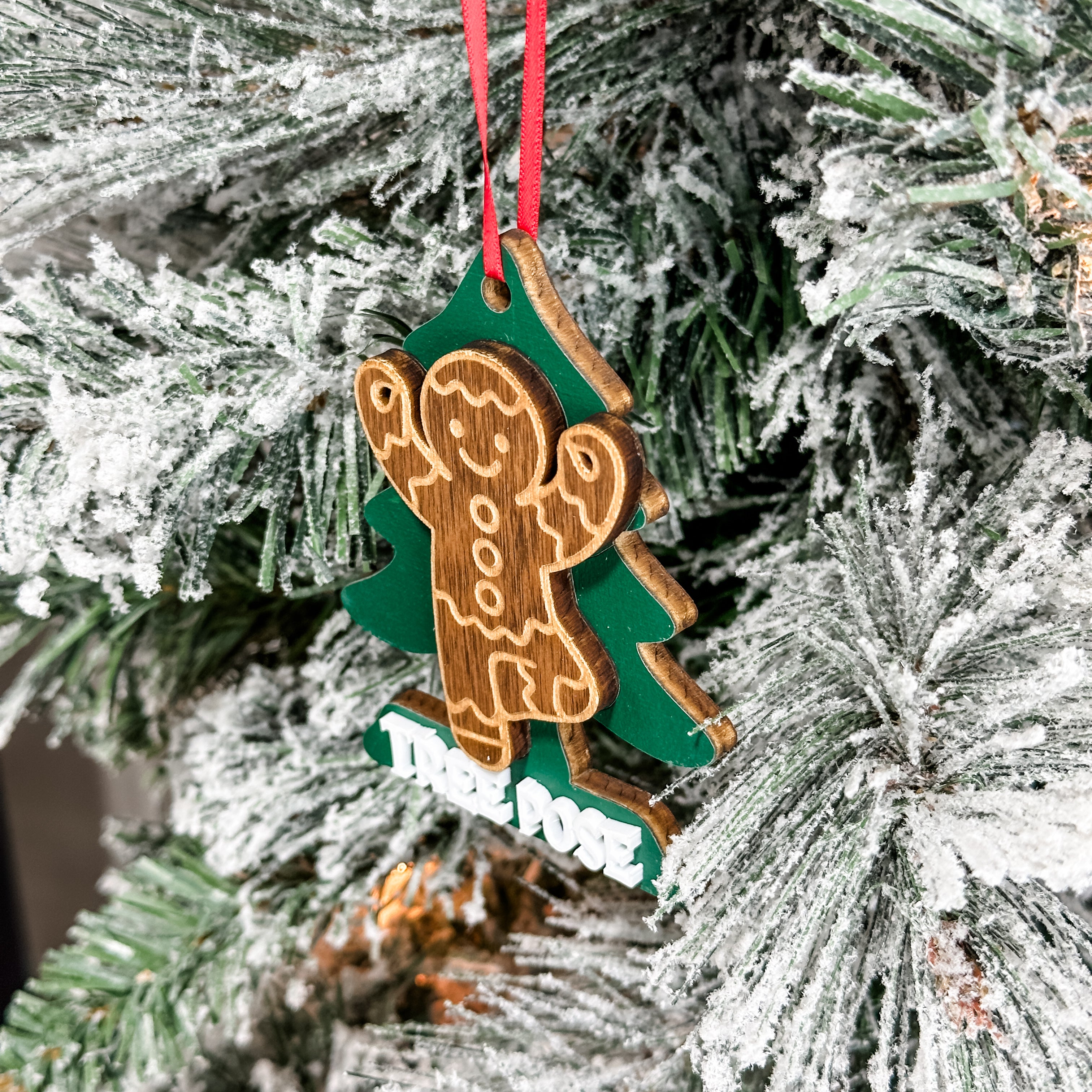 Gingerbread Yoga Tree Pose • 3D Wood Ornament • For Yogies