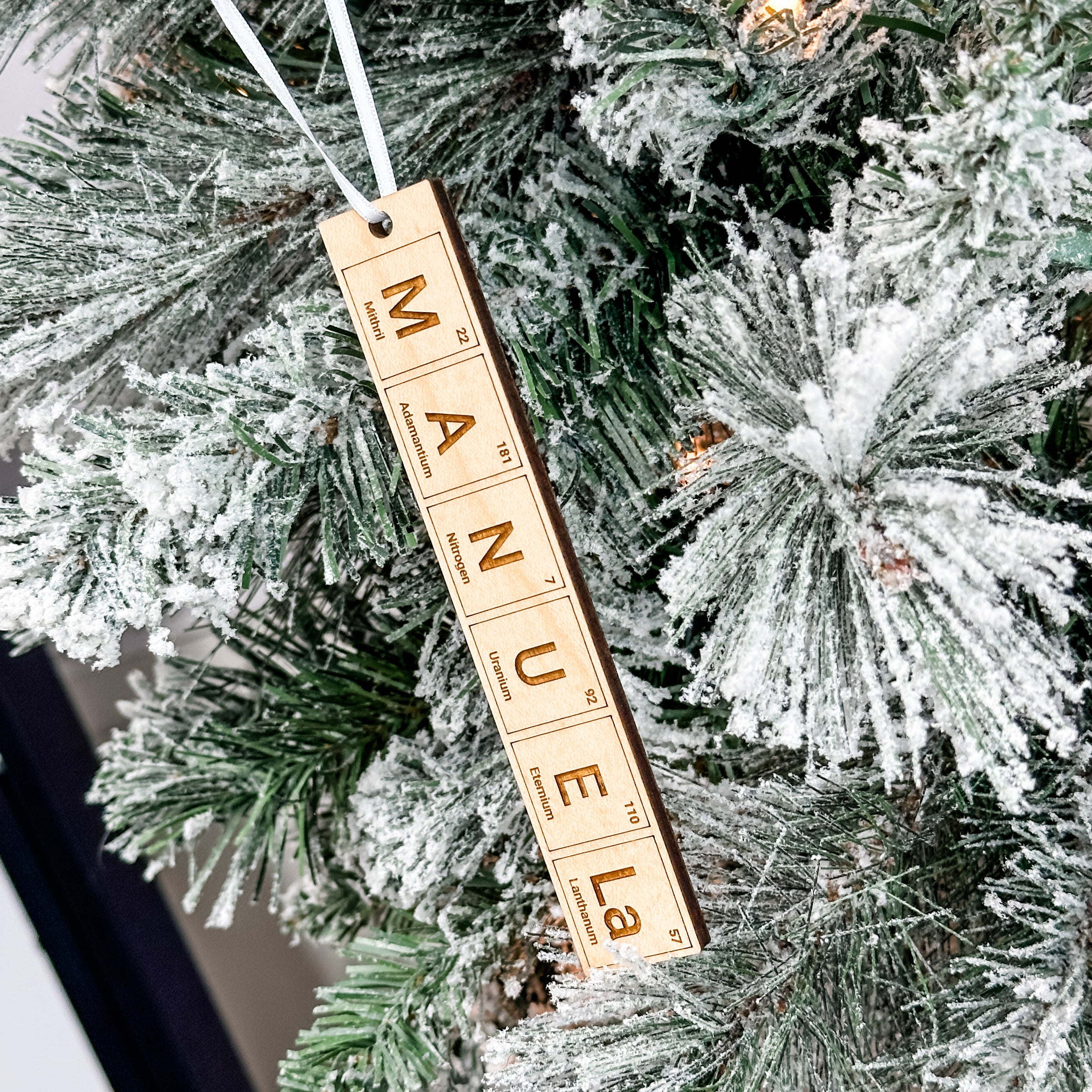 Custom Periodic Table Name • Engraved Wood Ornament or Stocking Tag • For Families