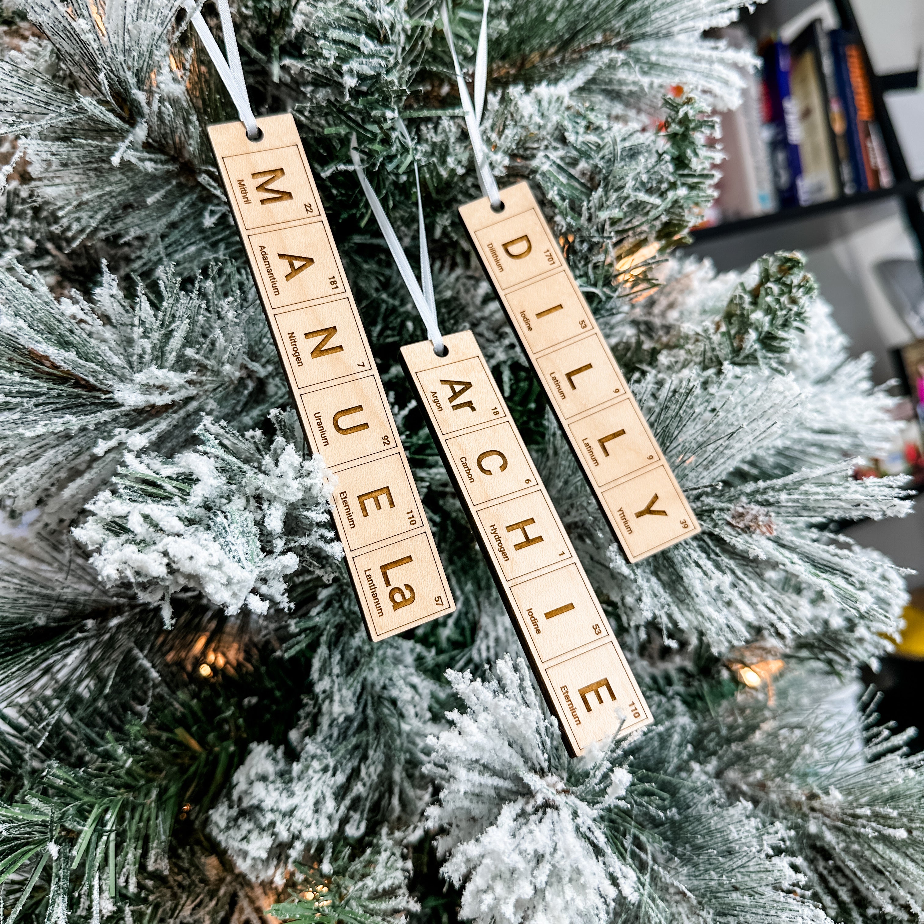 Custom Periodic Table Name • Engraved Wood Ornament or Stocking Tag • For Families