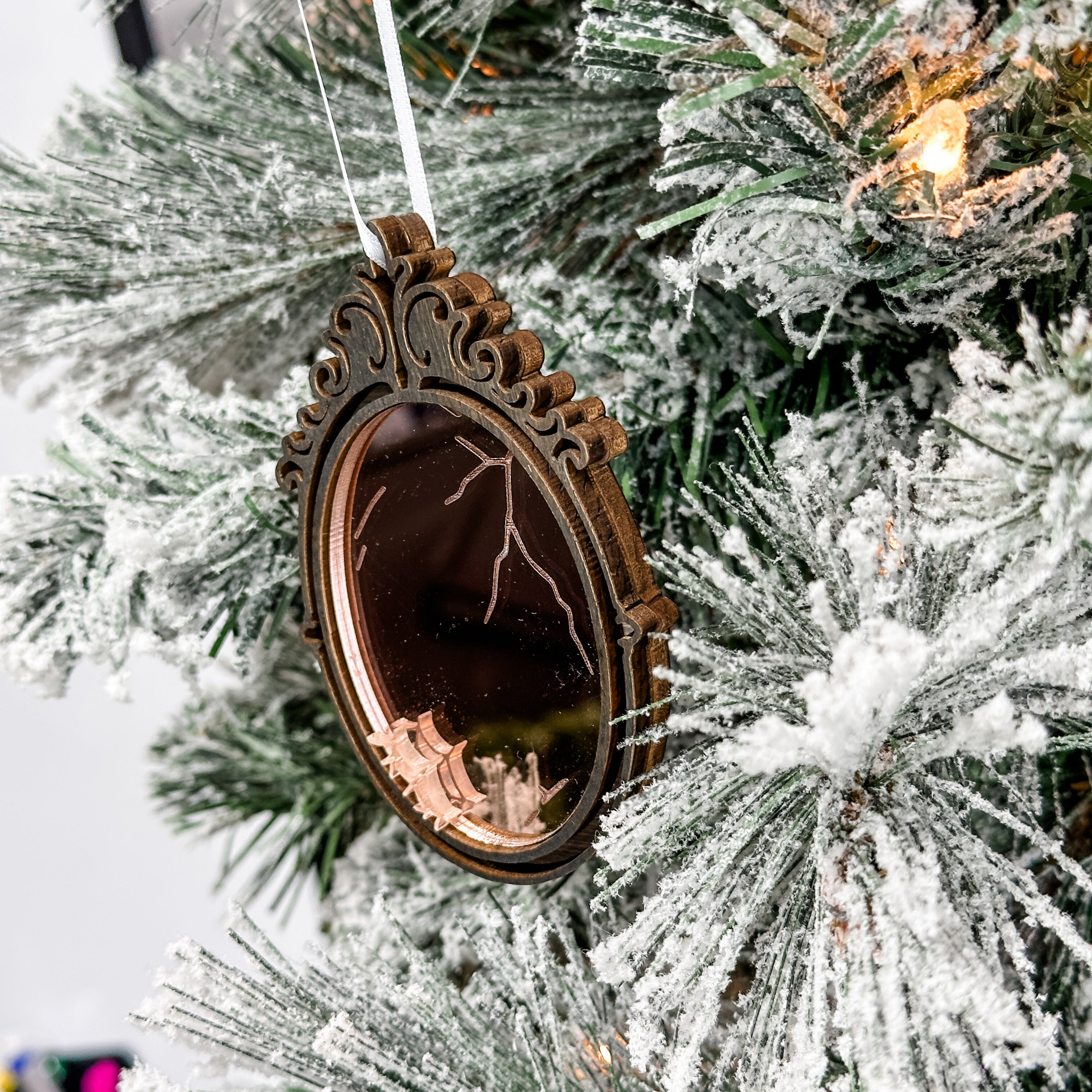 The Cracked Mirror • 3D Wood & Acrylic Ornament • For Evil Queens
