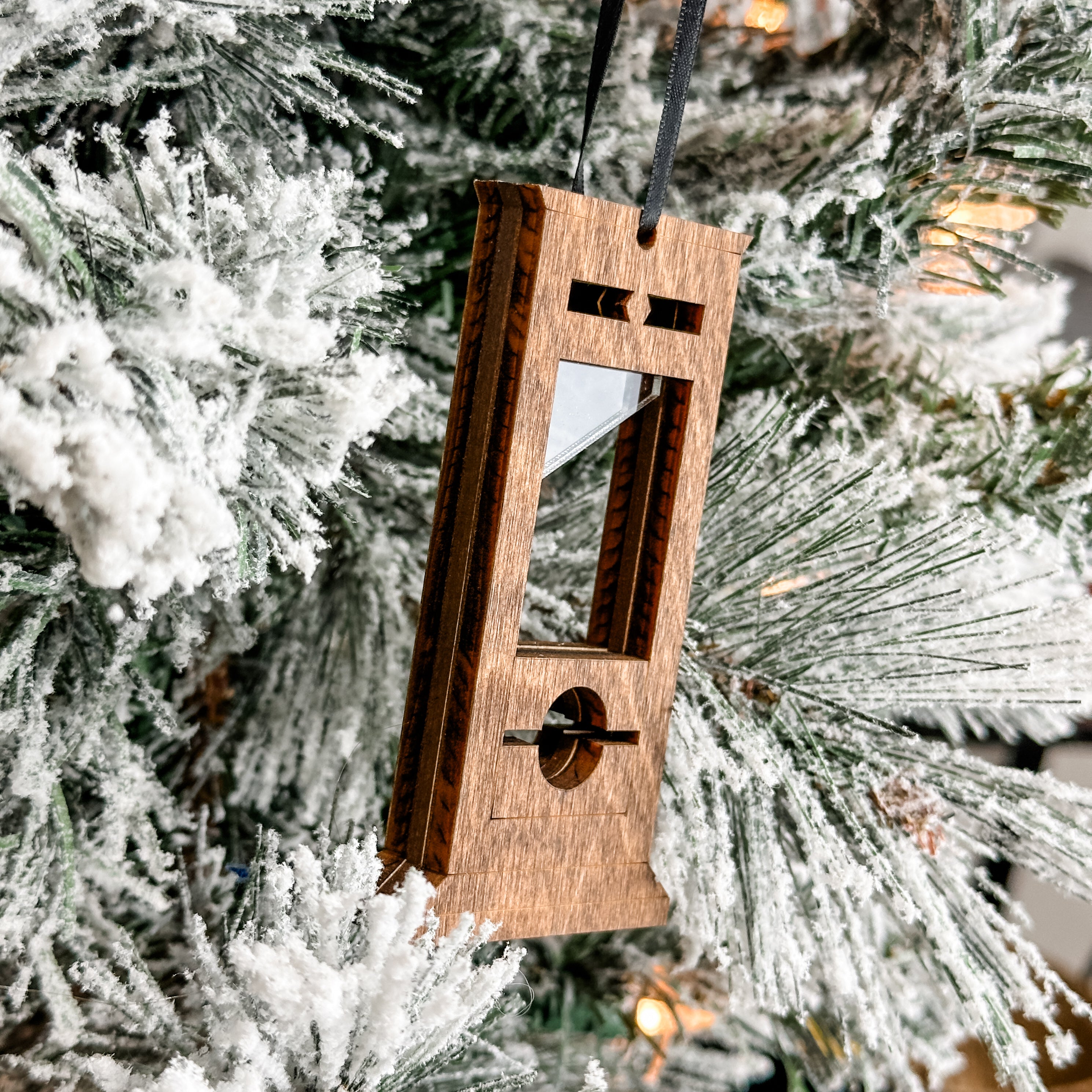 Grim Guillotine • Layered Wood & Acrylic Ornament • For Halloween & Gothic Decor