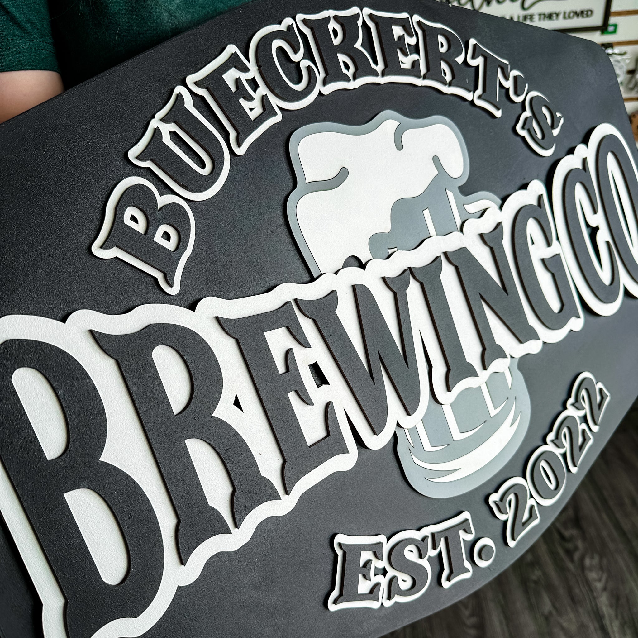 Premium Custom Shaped Wood Logo • Handcrafted 3D Painted Sign