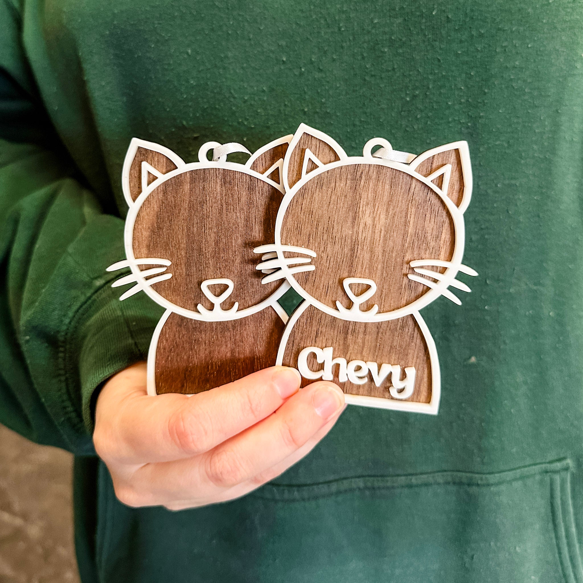 Minimalist Cat or Dog • 3D Wood Ornament • For Pet Lovers