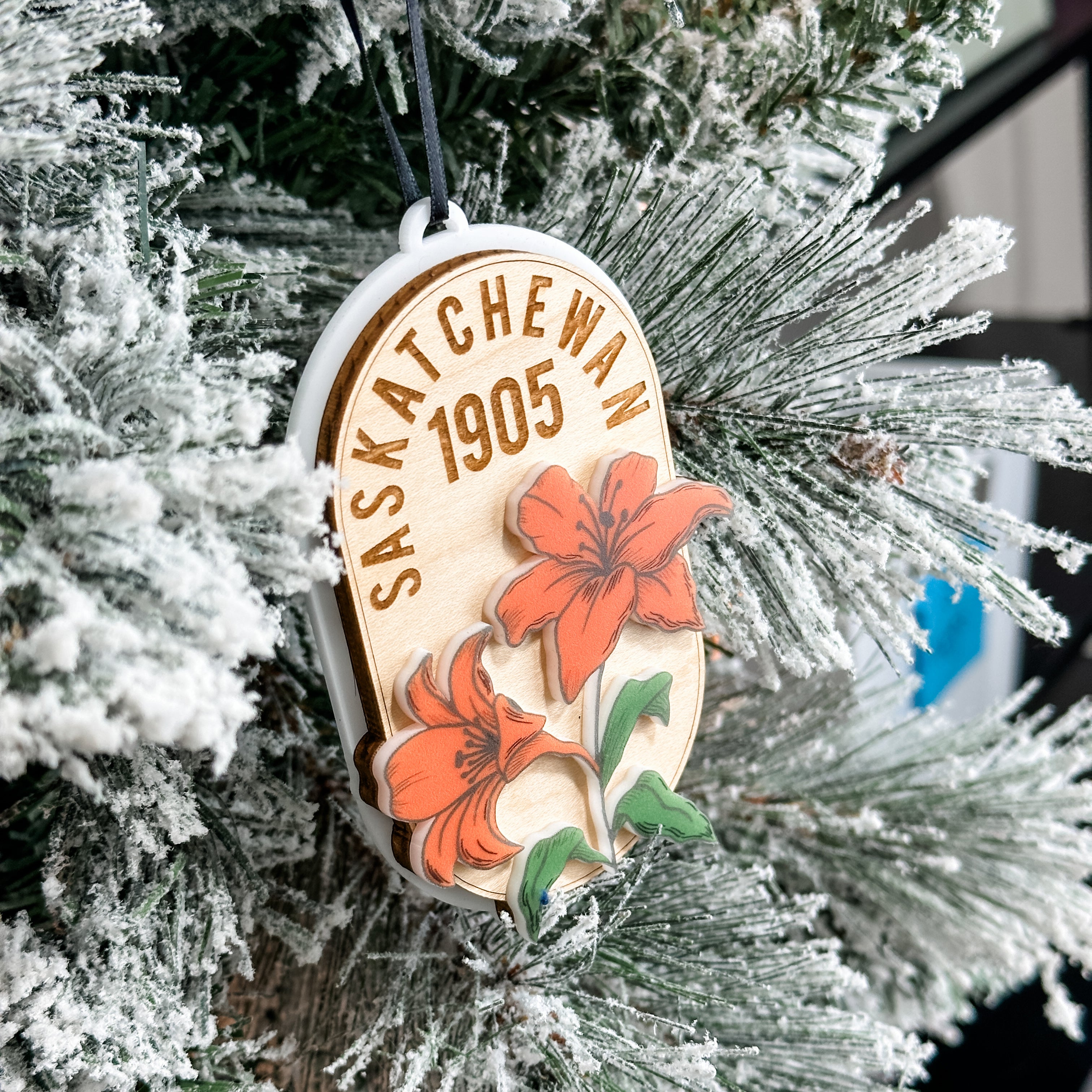 Saskatchewan 1905 Lily Ornament • Handcrafted from Wood and Acrylic • For Those Who Love Saskatchewan