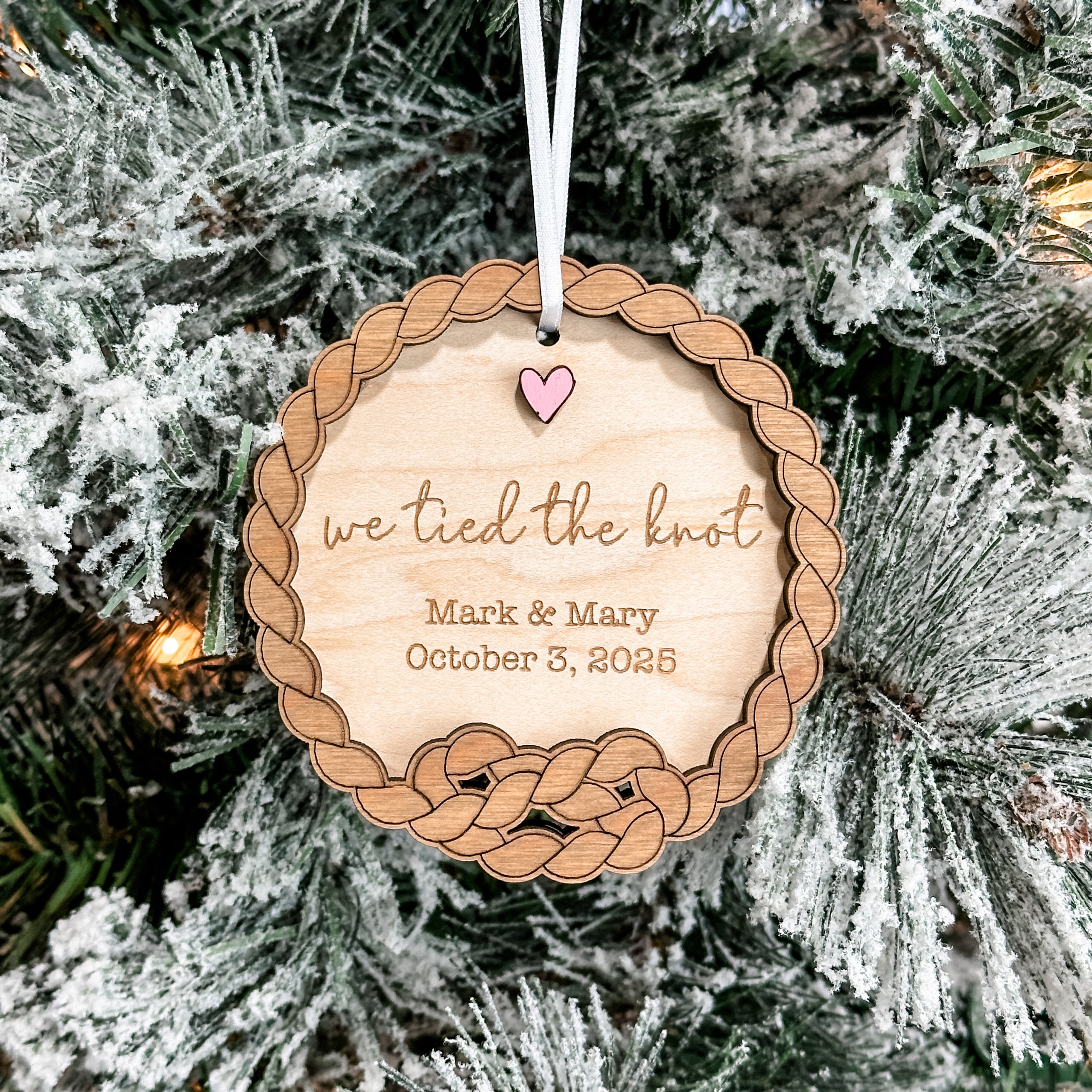We Tied the Knot • Personalized 3D Wood Ornament • For Couples & Newlyweds