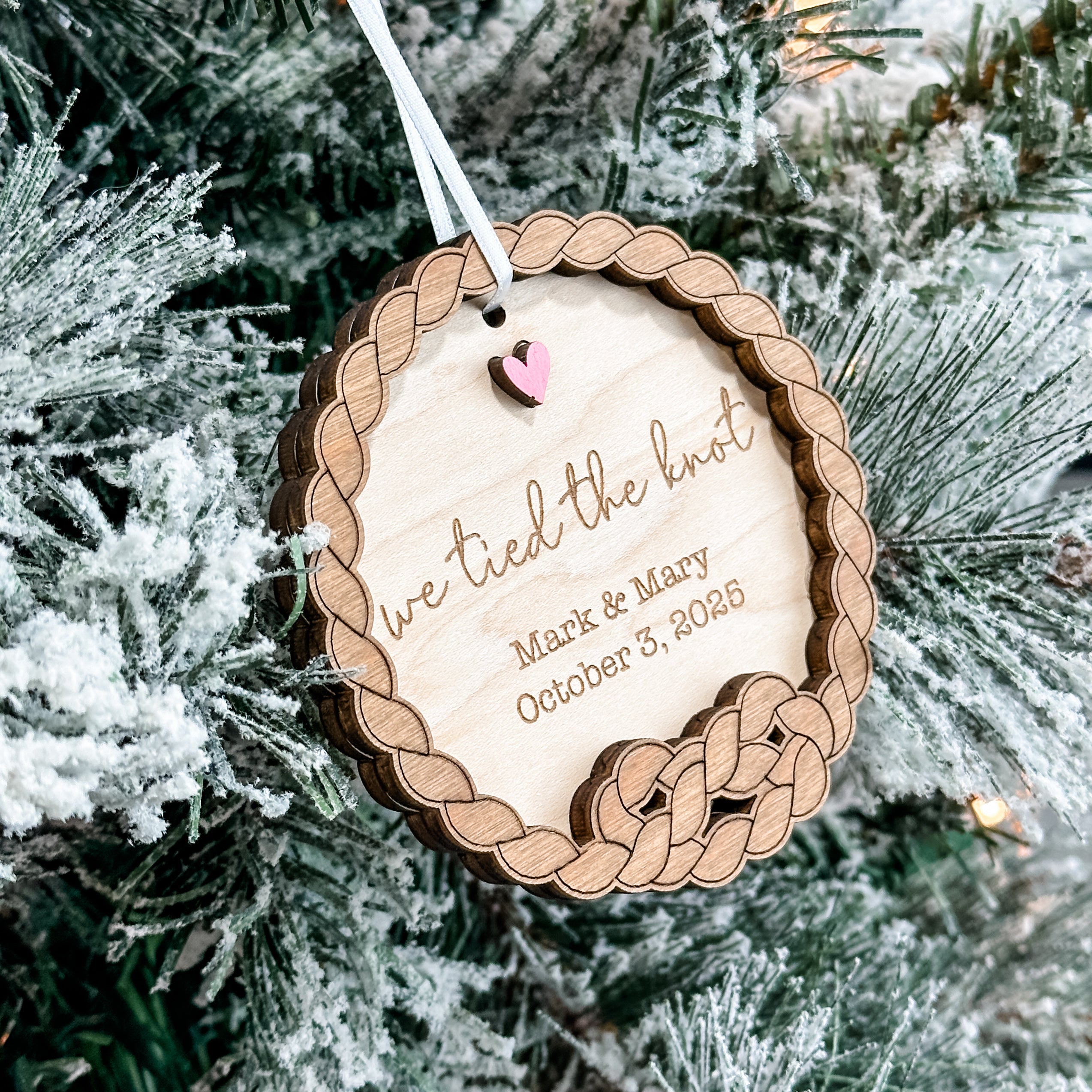 We Tied the Knot • Personalized 3D Wood Ornament • For Couples & Newlyweds