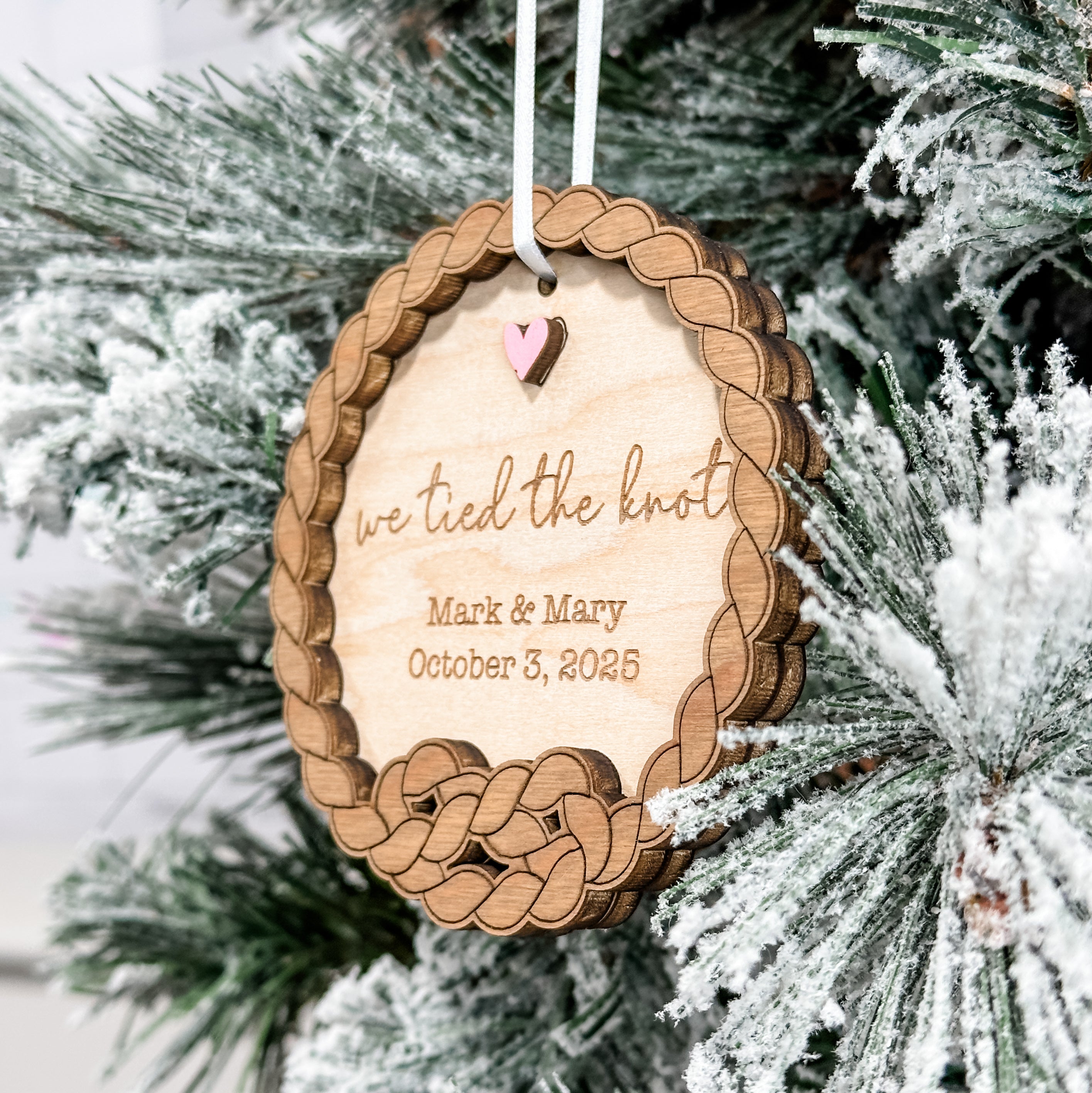 We Tied the Knot • Personalized 3D Wood Ornament • For Couples & Newlyweds