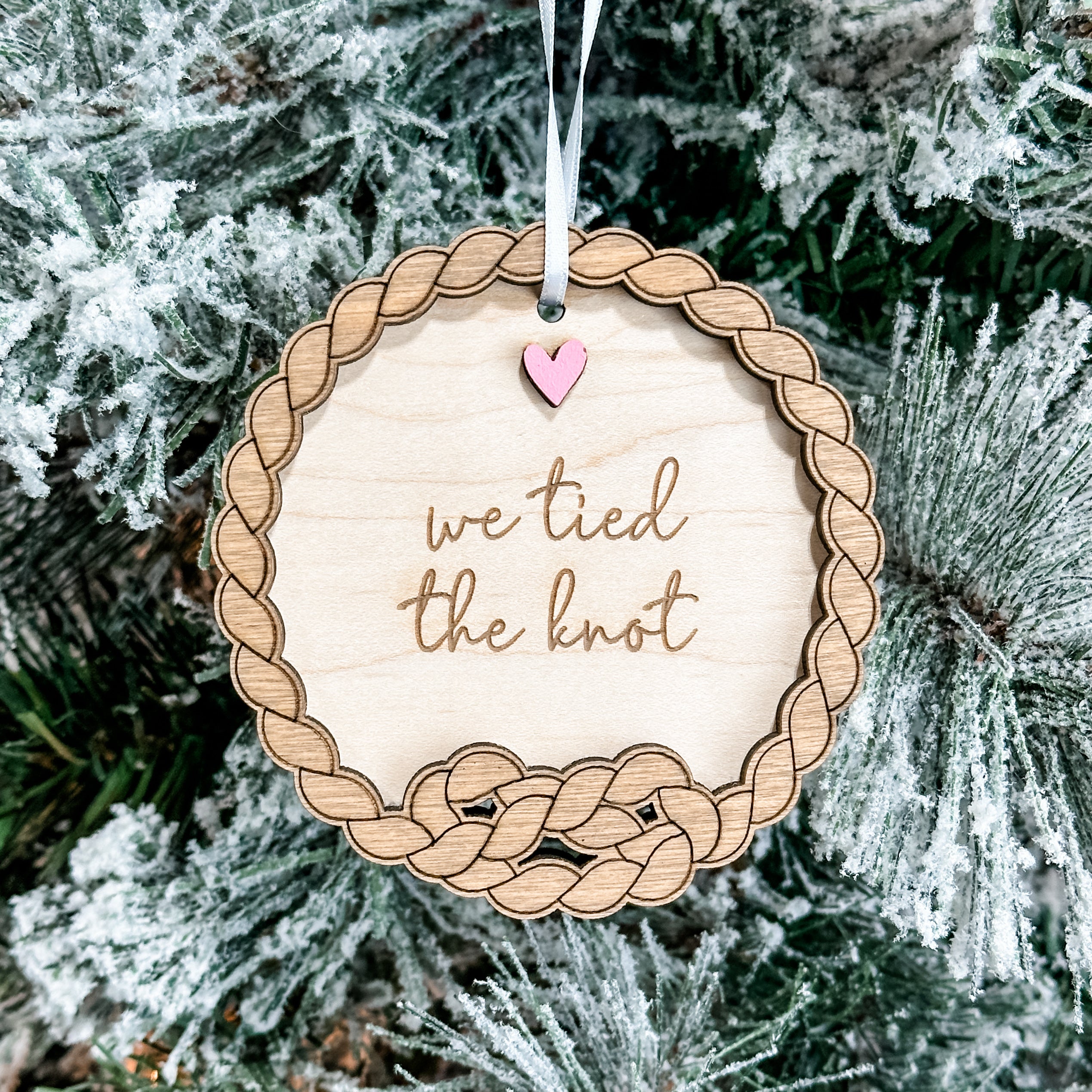 (Personalization Sold Out for Christmas) We Tied the Knot • Personalized 3D Wood Ornament • For Couples & Newlyweds