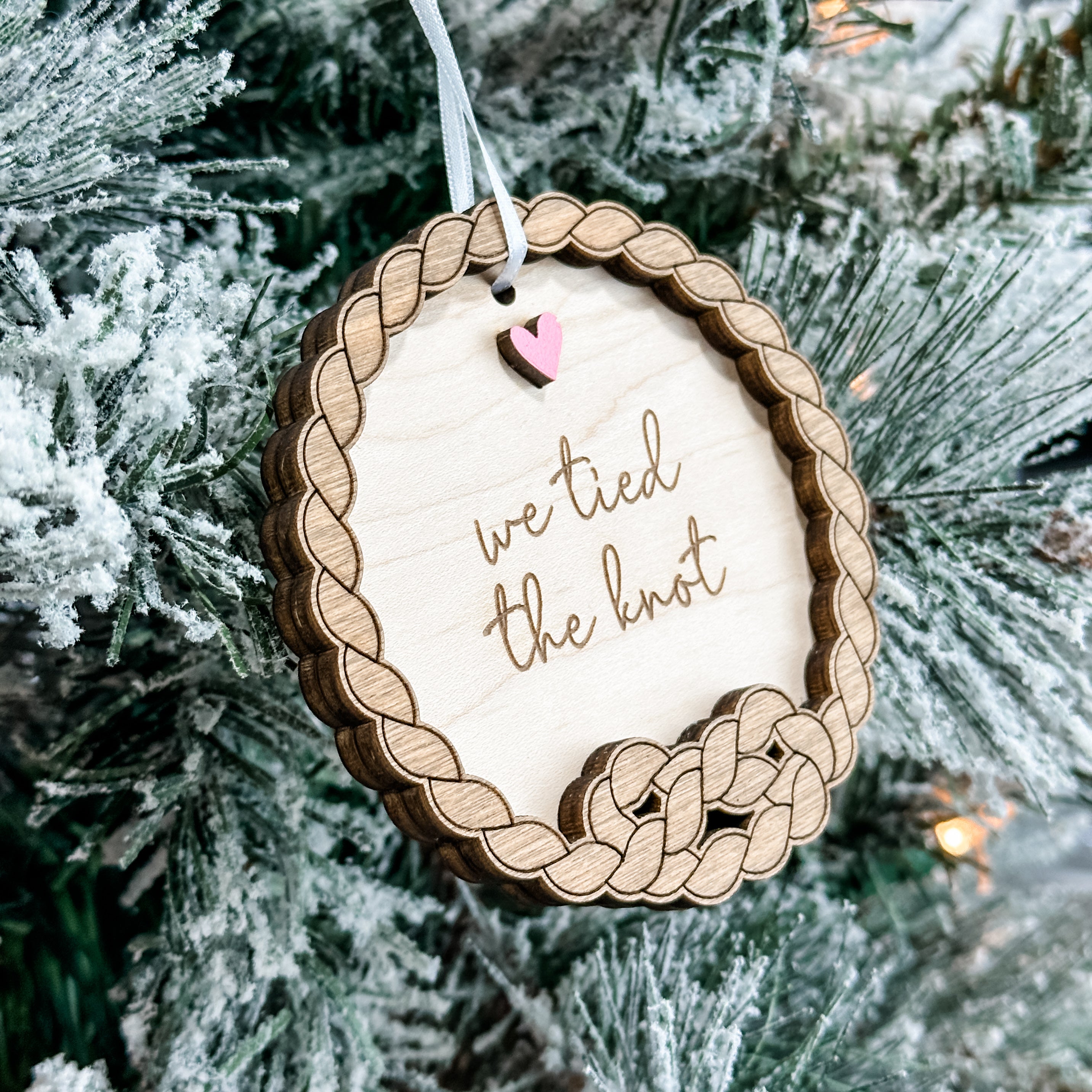 (Personalization Sold Out for Christmas) We Tied the Knot • Personalized 3D Wood Ornament • For Couples & Newlyweds