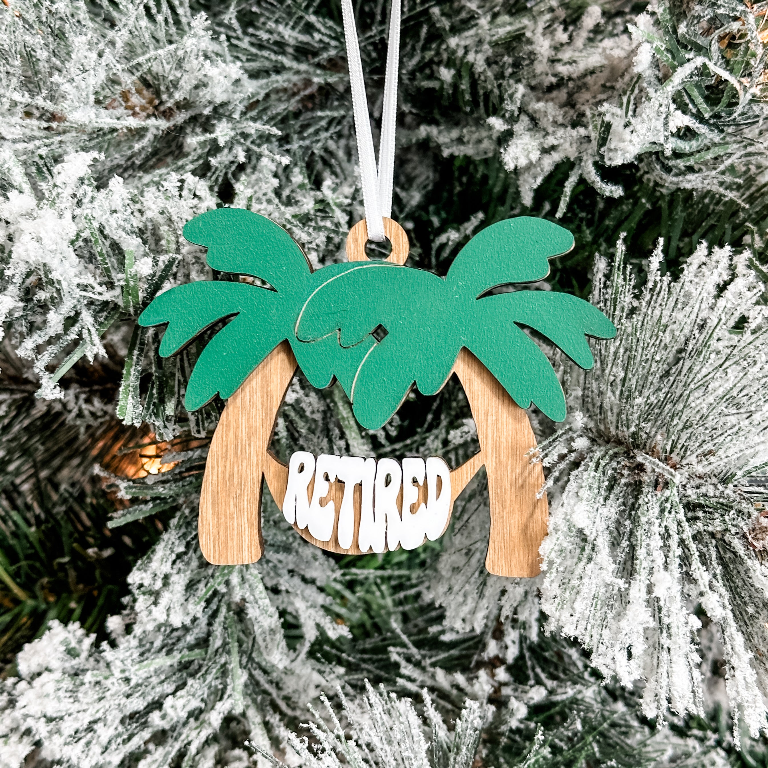 Retired Palm Tree Ornament • Personalized Wood Ornament • For The Retired Heading South