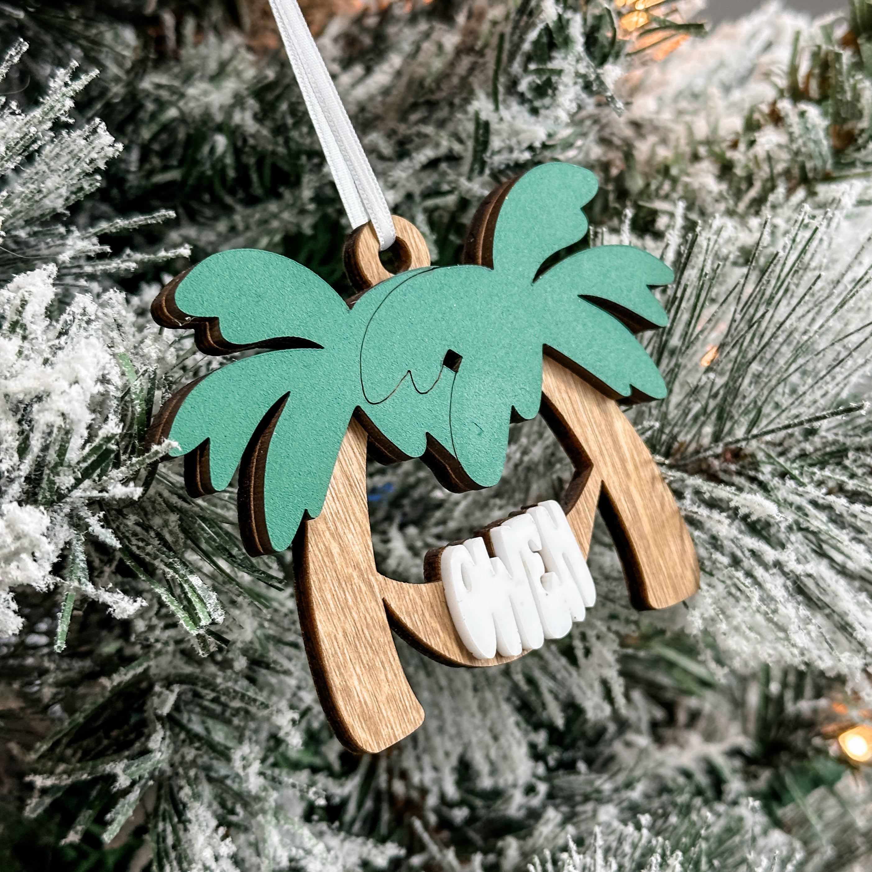 Retired Palm Tree Ornament • Personalized Wood Ornament • For The Retired Heading South