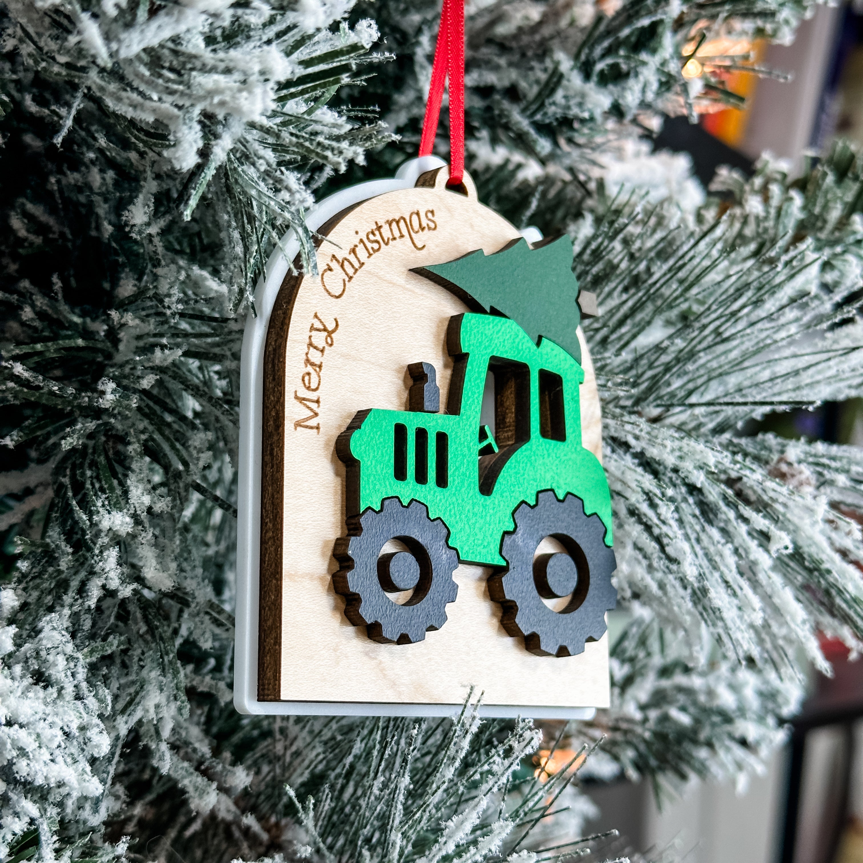 Green Tractor Ornament • 3D Wood Ornament • For Farmers & Families
