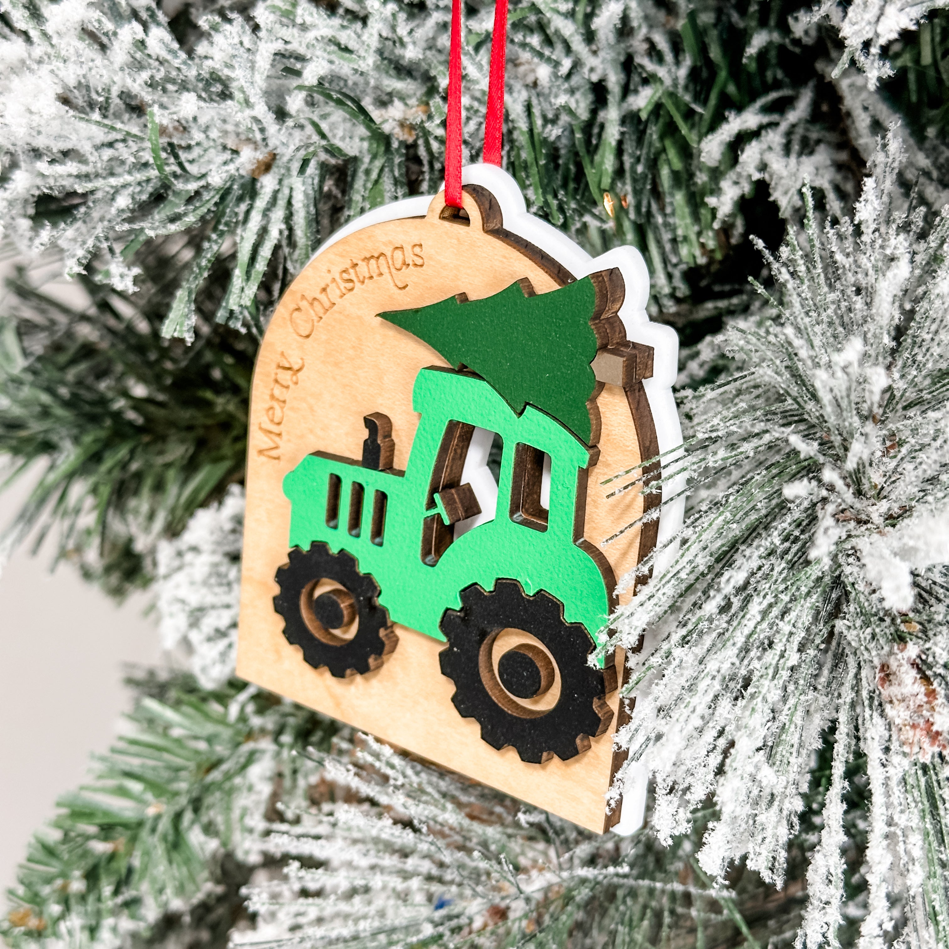 Green Tractor Ornament • 3D Wood Ornament • For Farmers & Families