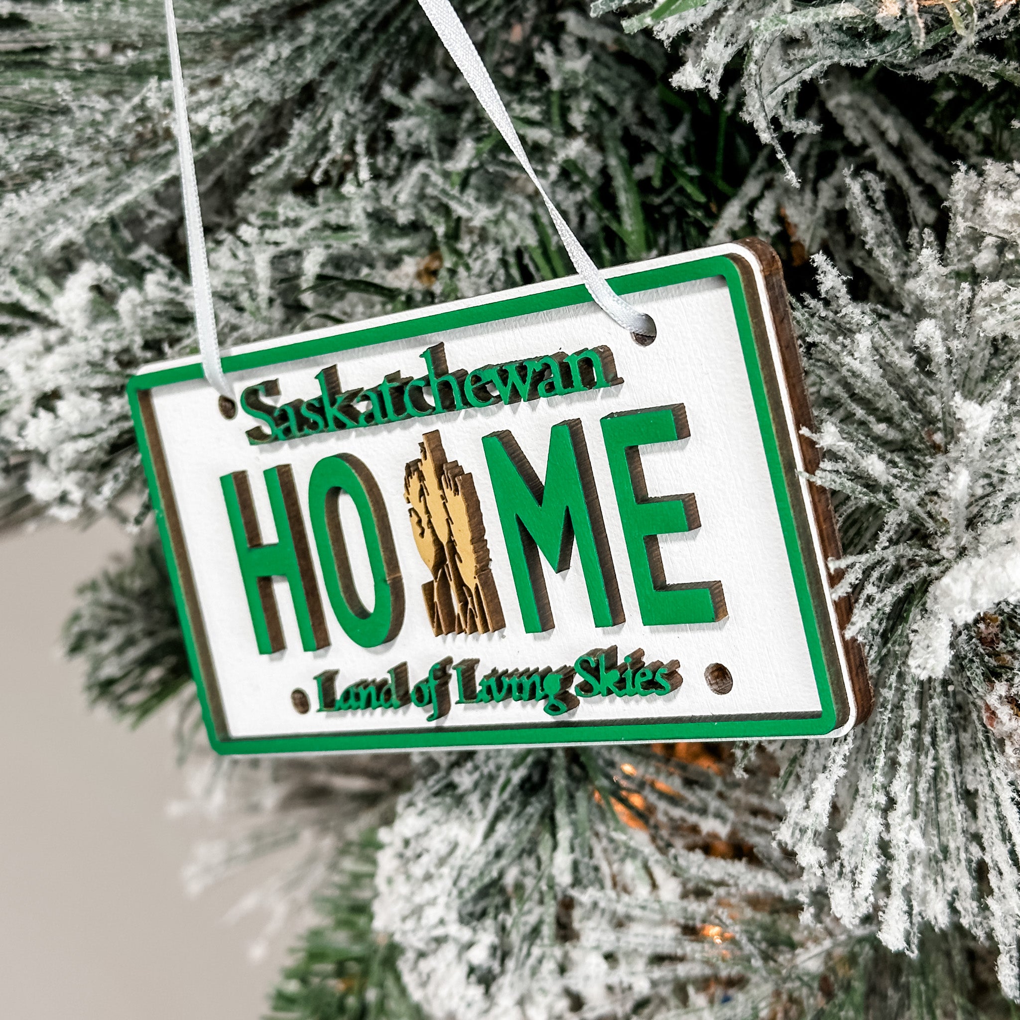 Saskatchewan License Plate • 3D Wood Ornament • For Prairie Pride & Sask Gifts
