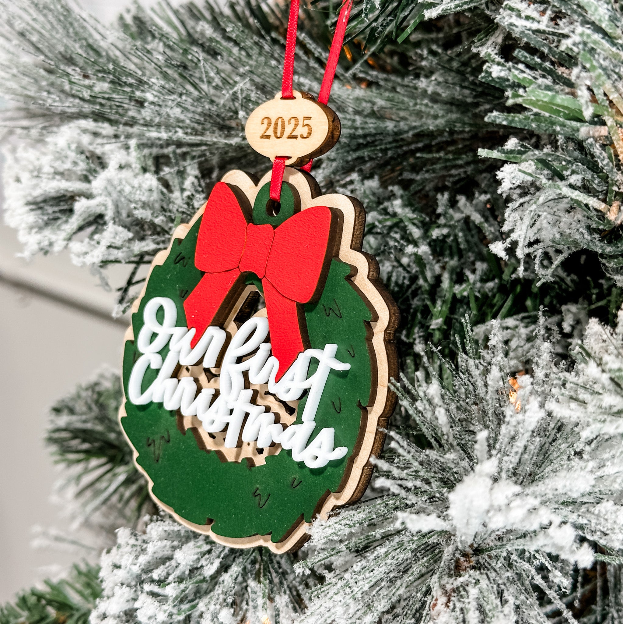 Our First Christmas Wreath • 3D Wood & Acrylic Ornament • For Families
