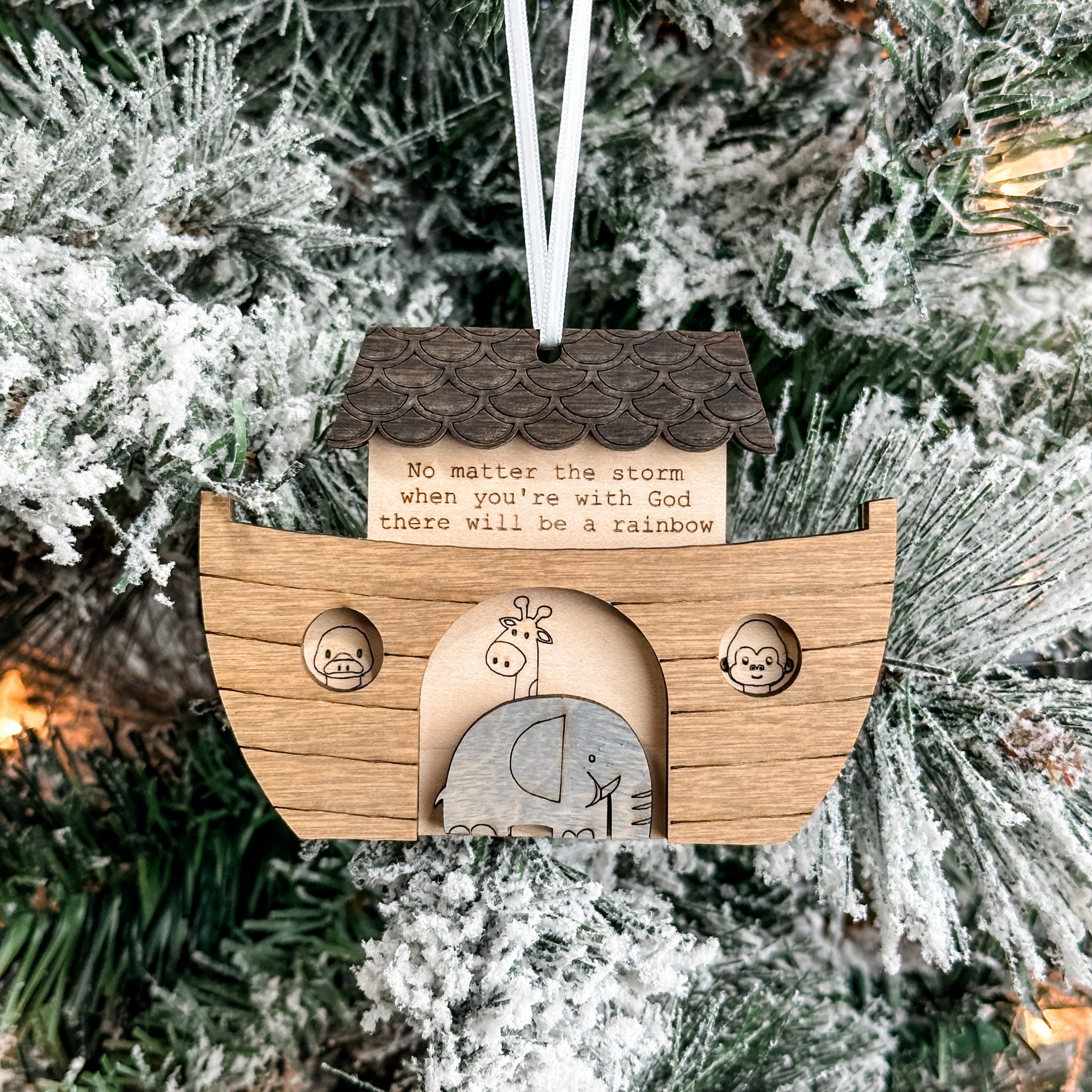 (Personalization Sold Out for Christmas) Noah's Ark • Personalized 3D Wood Ornament • For Kids & Families