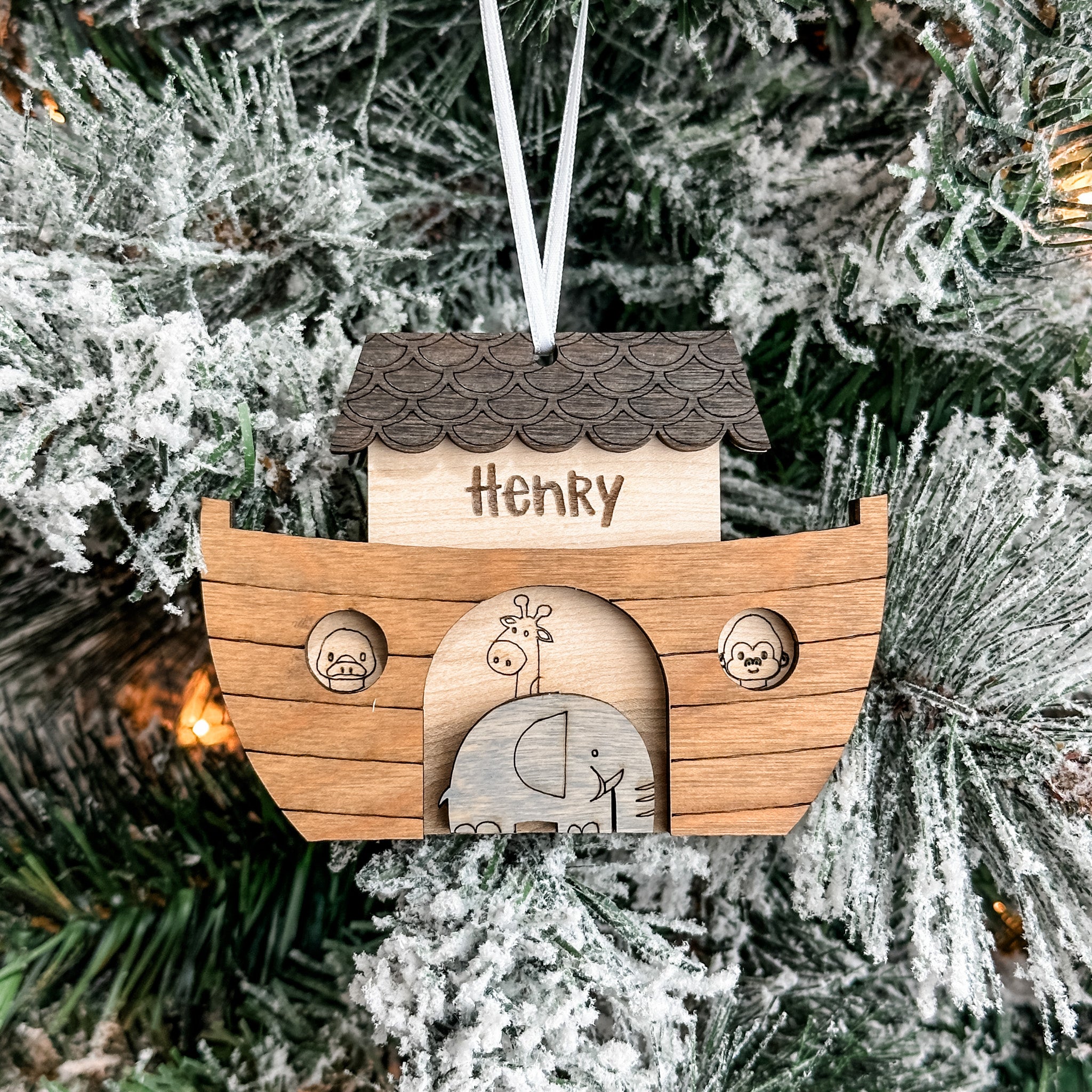 Noah's Ark • Personalized 3D Wood Ornament • For Kids & Families