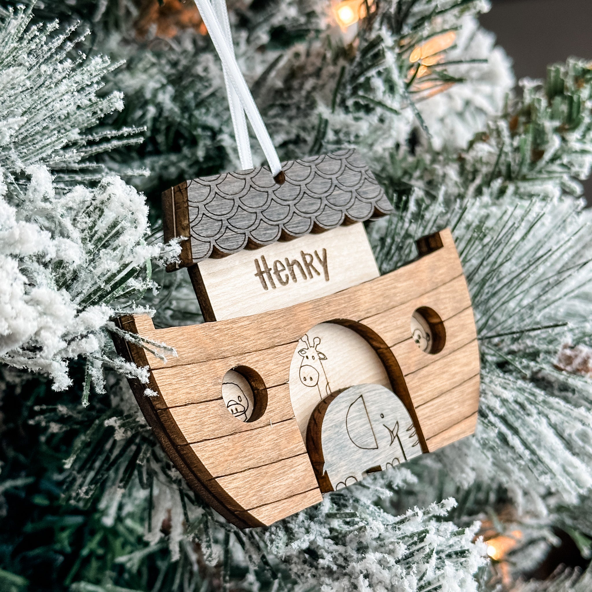 Noah's Ark • Personalized 3D Wood Ornament • For Kids & Families