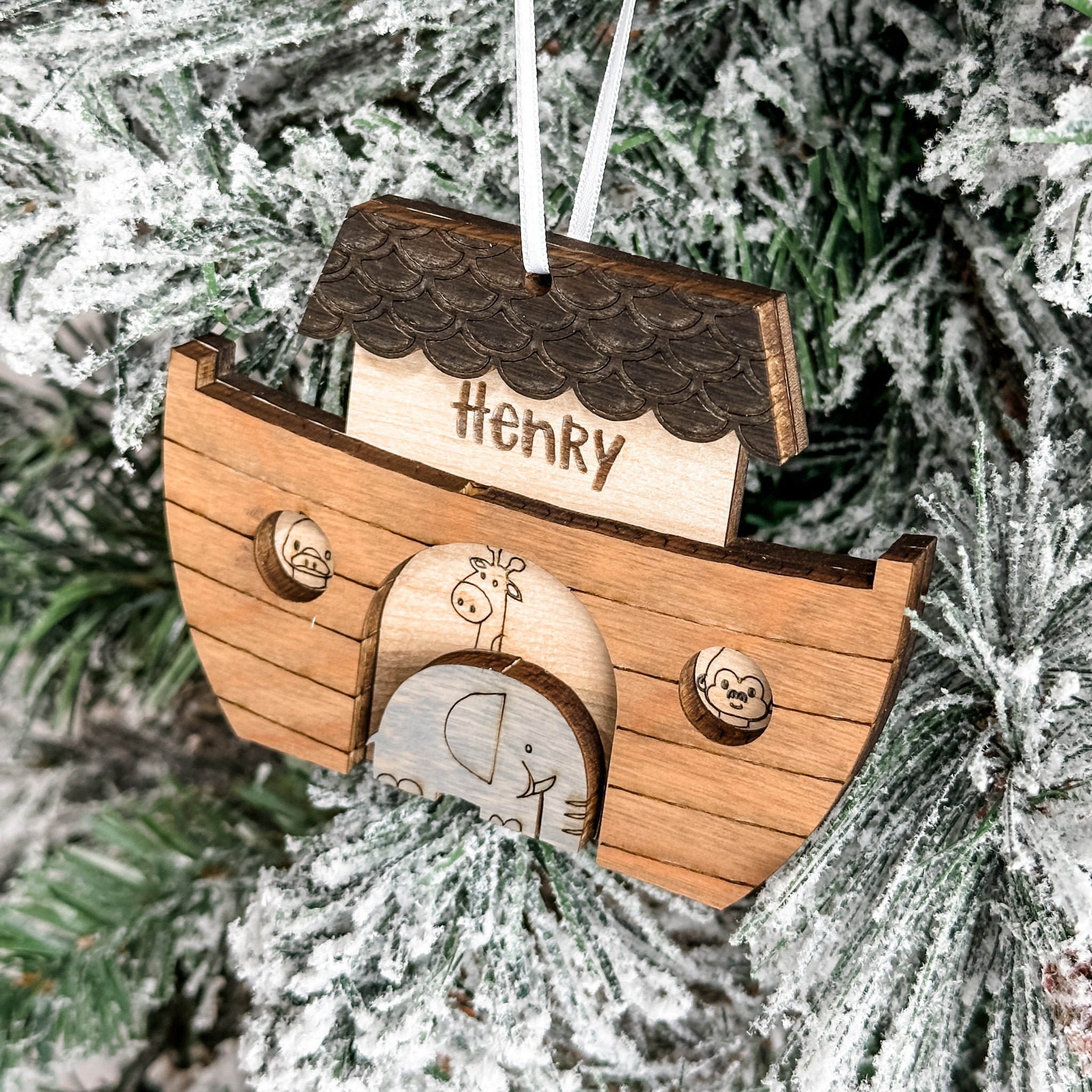 Noah's Ark • Personalized 3D Wood Ornament • For Kids & Families