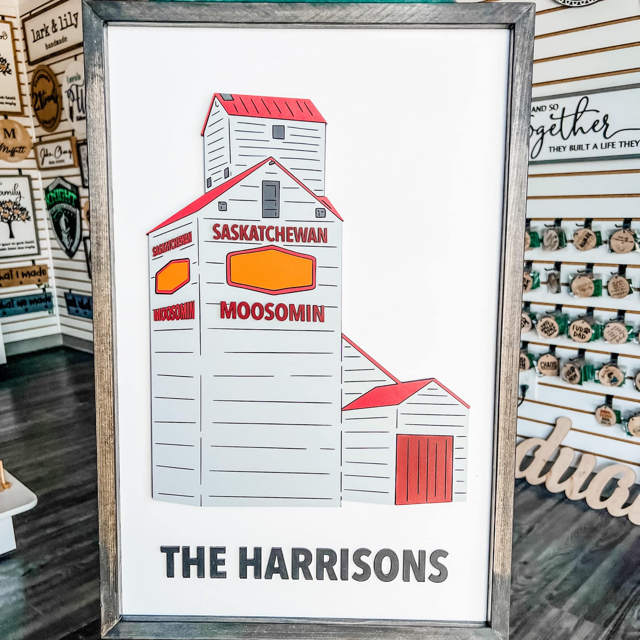 Personalized Grain Elevator • Framed Layered Wood Sign • Farmer & Saskatchewan Gifts