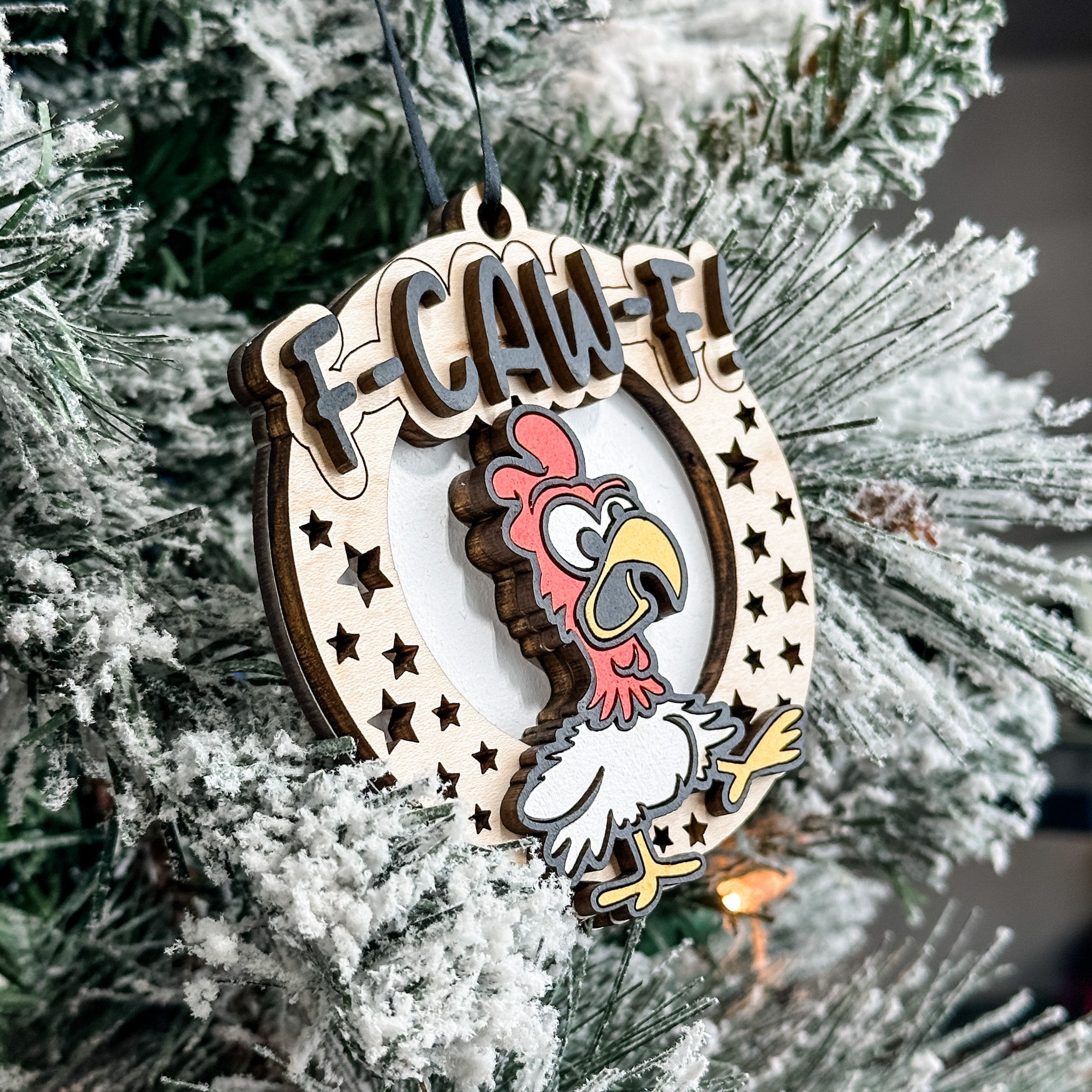 F-CAW-F Rooster • 3D Wood Ornament • For Farmers & People Who Deserve It