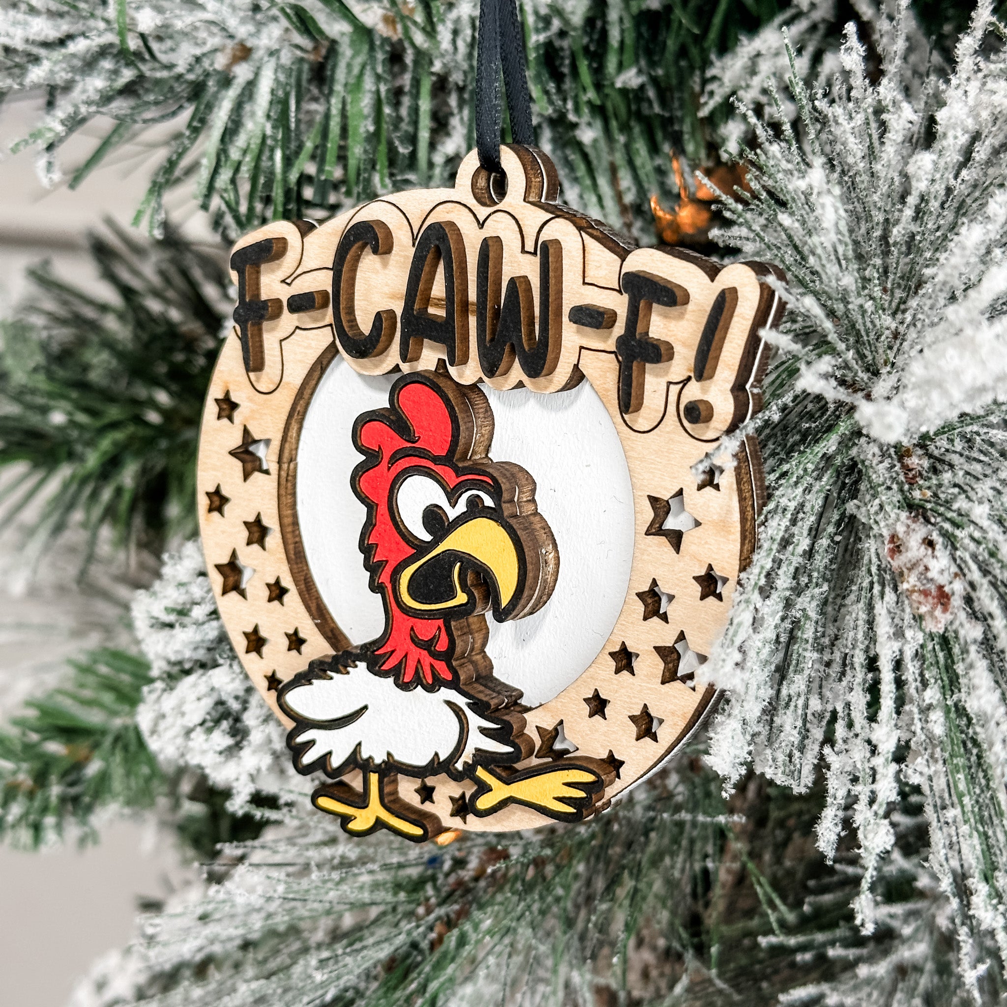 F-CAW-F Rooster • 3D Wood Ornament • For Farmers & People Who Deserve It