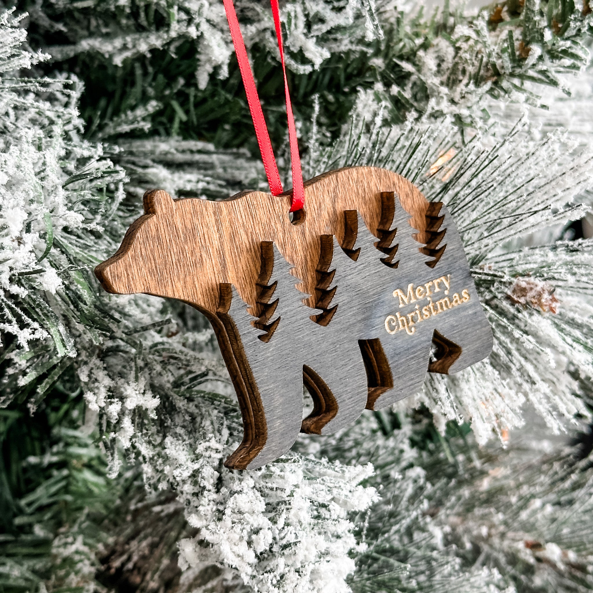 Merry Christmas Bear • 3D Wood Ornament • For Lovers of the Great Outdoors