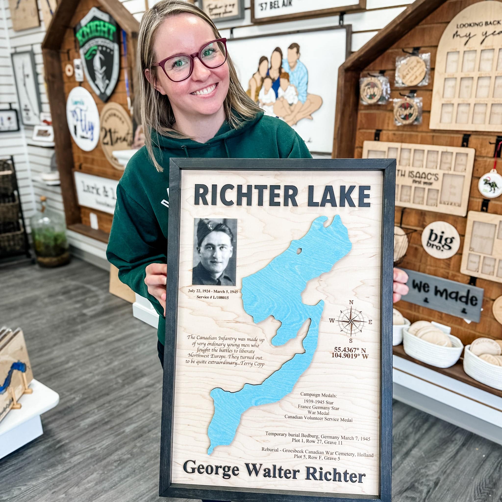 Custom Wood Lake Silhouette Map Art - Sticks & Doodles