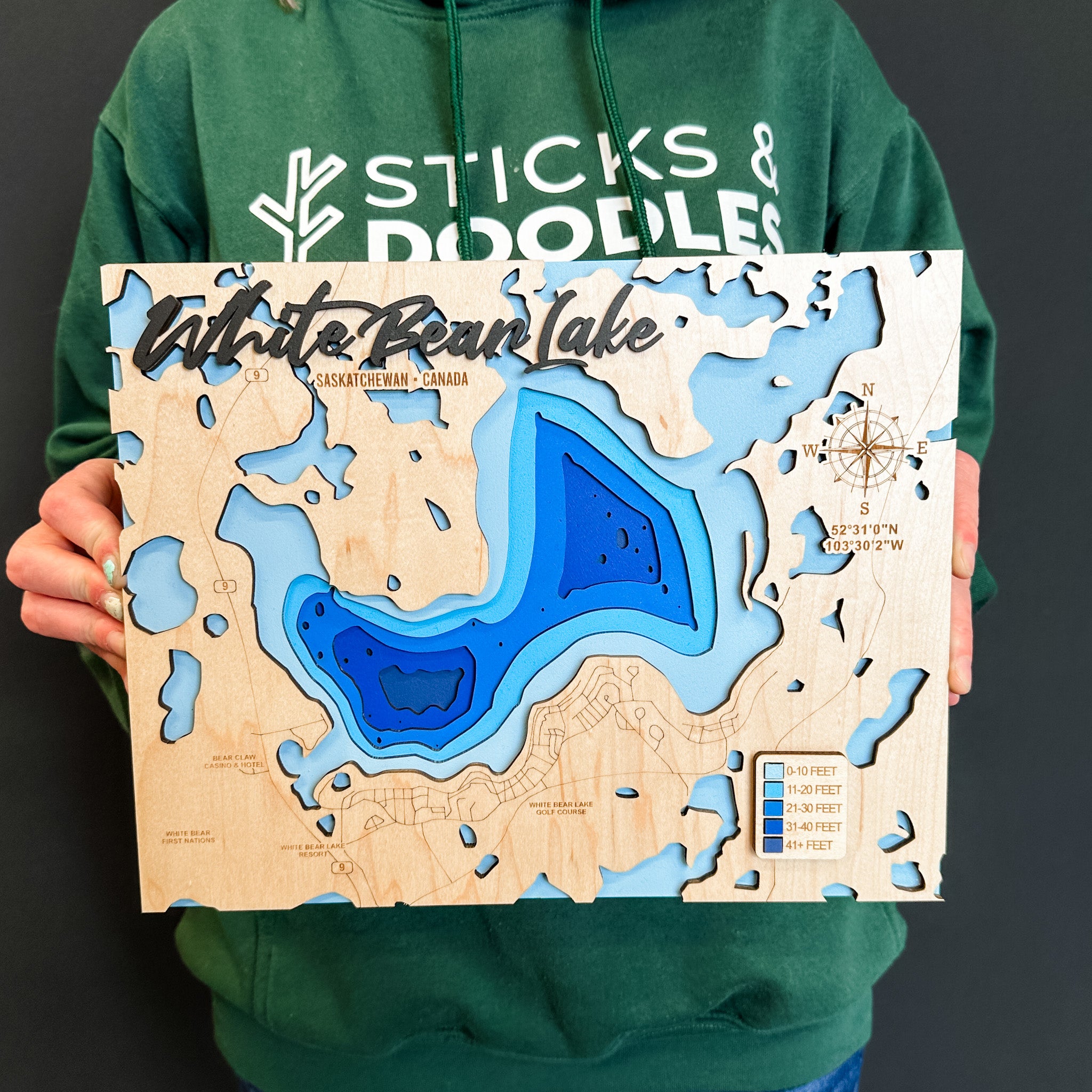 White Bear Lake Map • Bathymetric Layered Wood Depth Map • For Lake Lovers